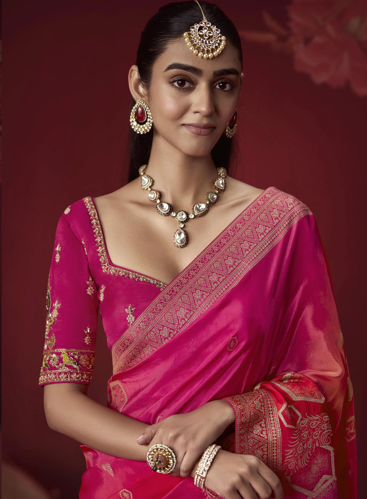 Dola Crape Soft Silk Pink Party Wear Zari Weaving Sarees