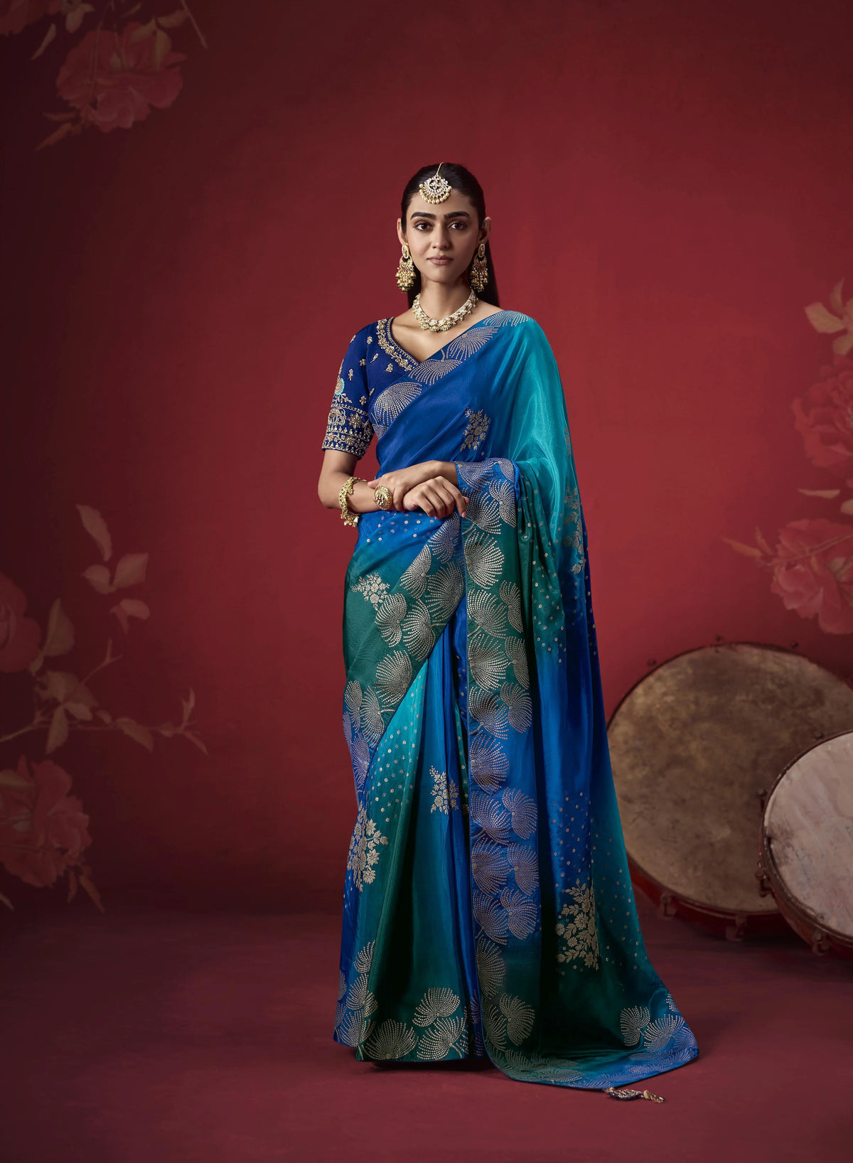 Dola Crape Soft Silk Blue Party Wear Zari Weaving Sarees