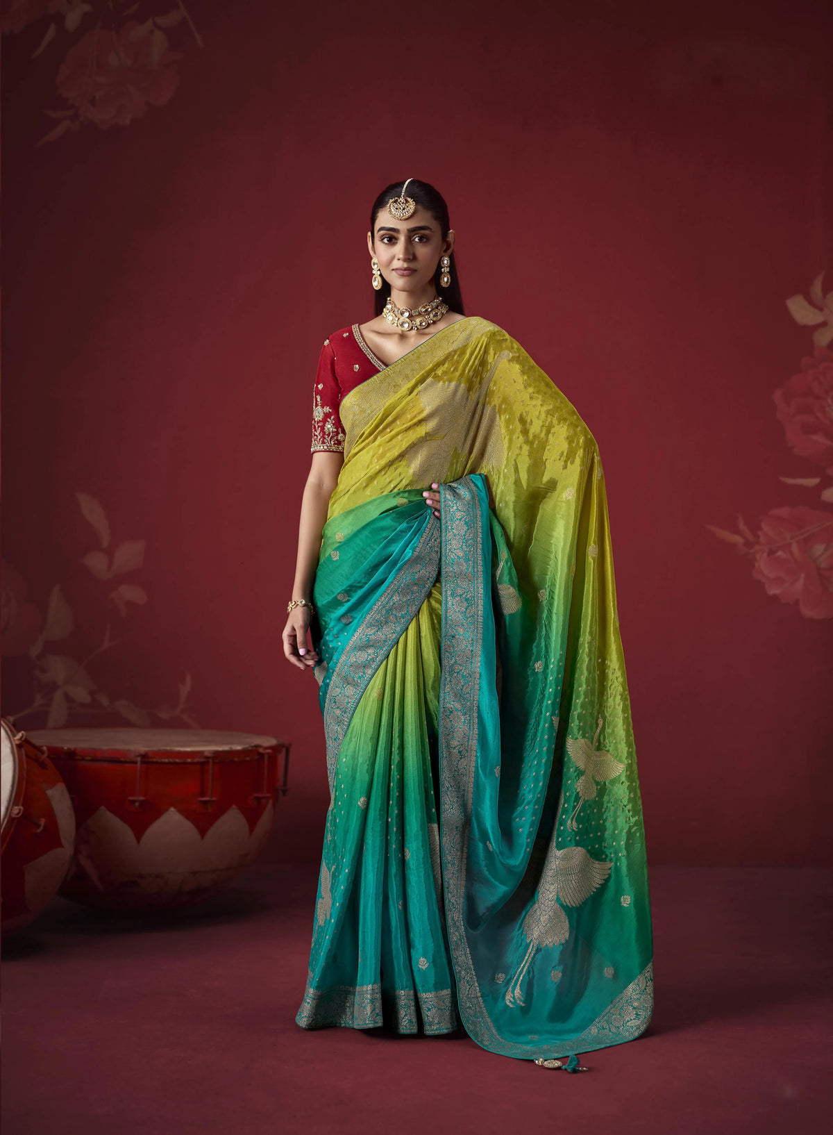Dola Crape Soft Silk Parrot Party Wear Zari Weaving Sarees