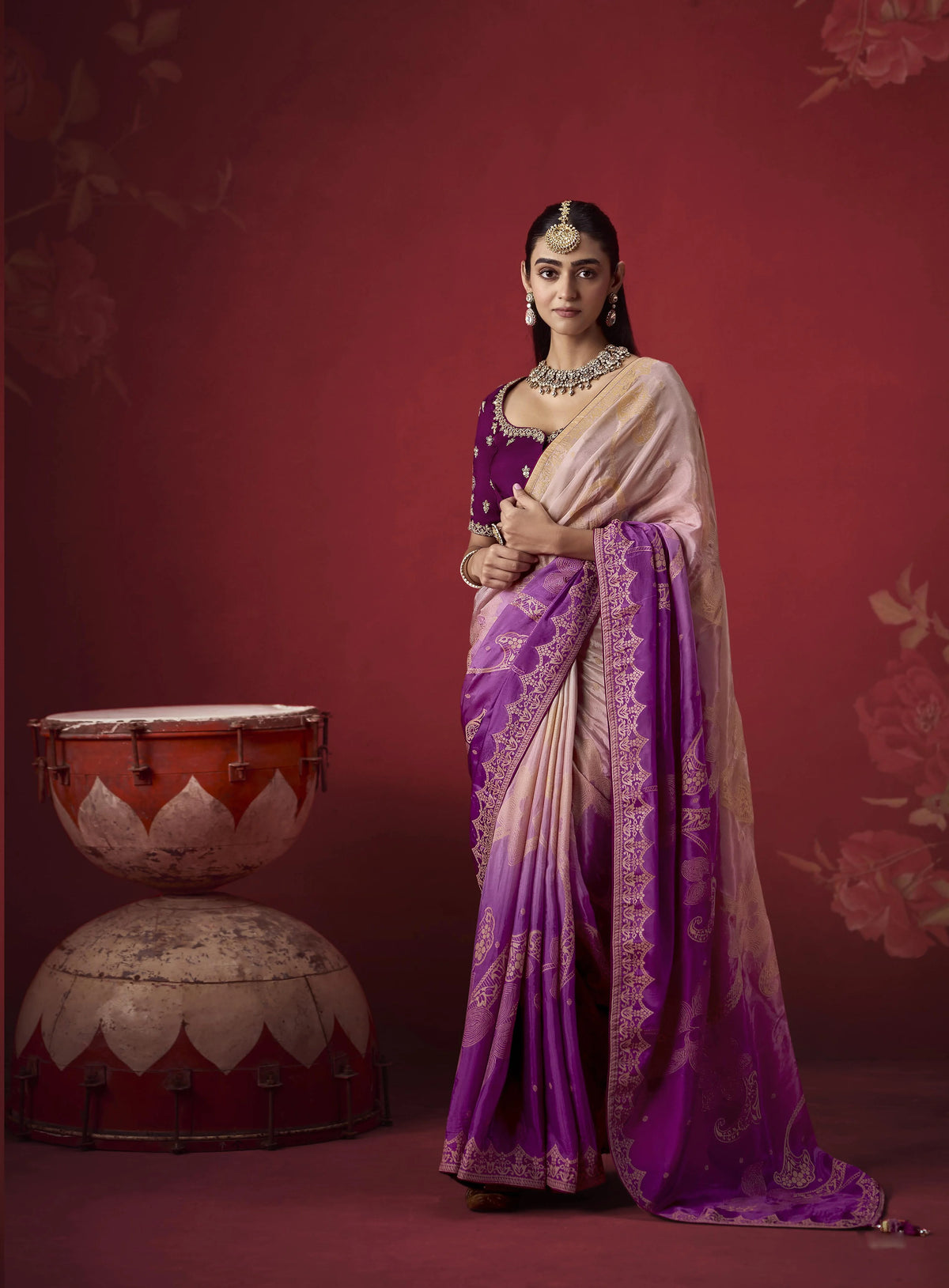 Dola Crape Soft Silk Purple Party Wear Zari Weaving Sarees