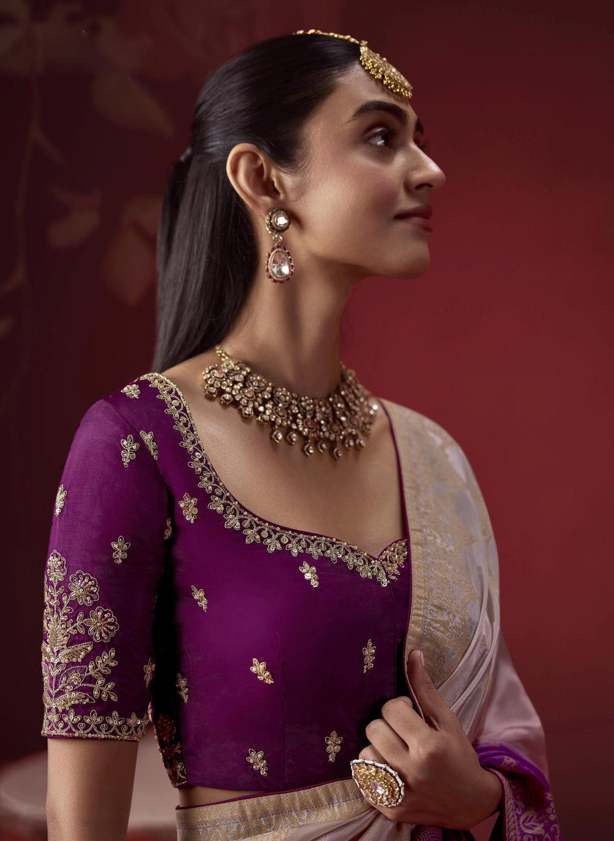 Dola Crape Soft Silk Purple Party Wear Zari Weaving Sarees