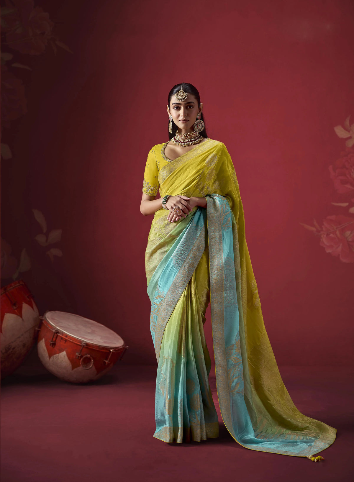 Dola Crape Soft Silk Mustard Party Wear Zari Weaving Sarees