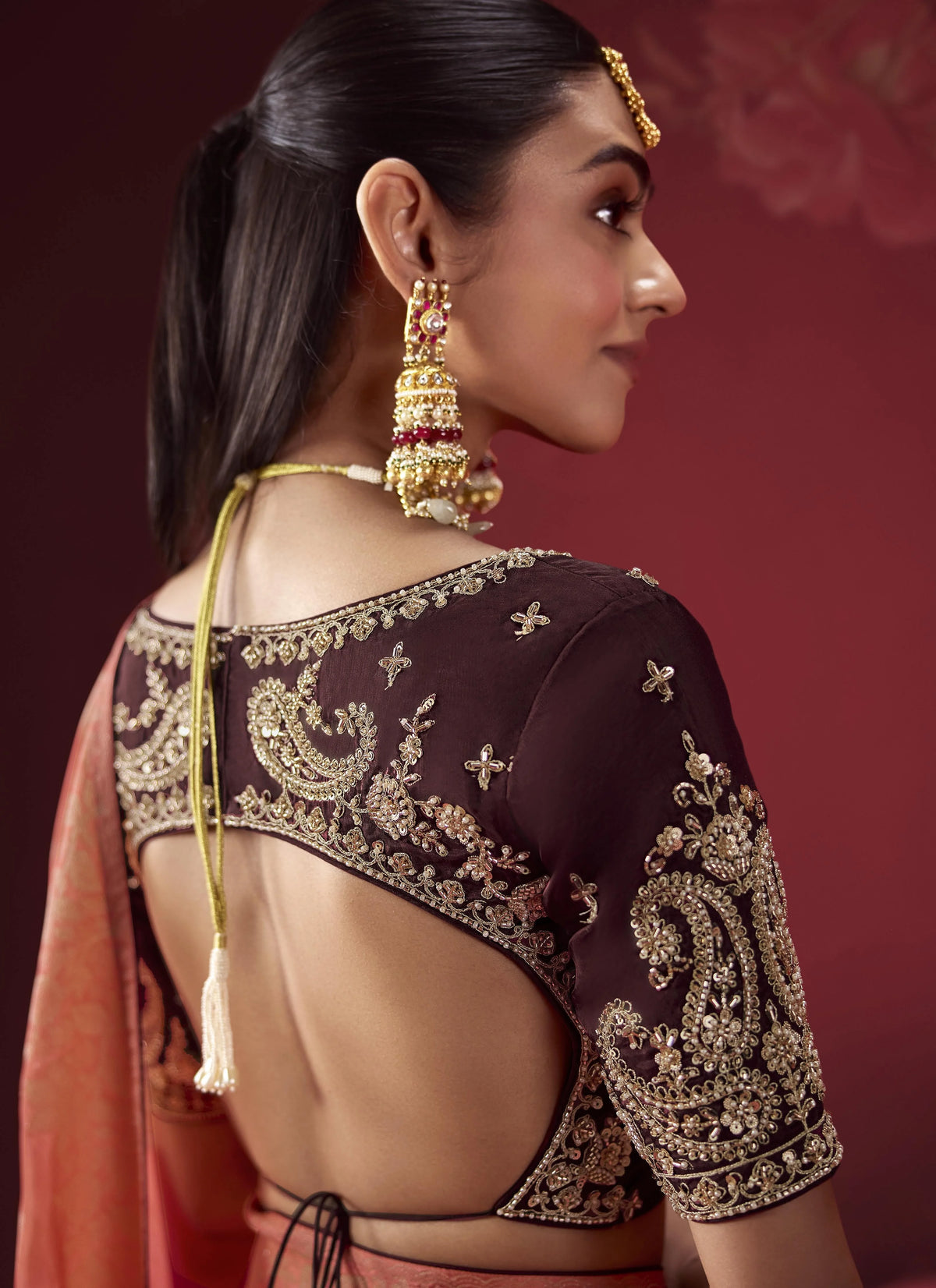 Dola Crape Soft Silk Brown Party Wear Zari Weaving Sarees