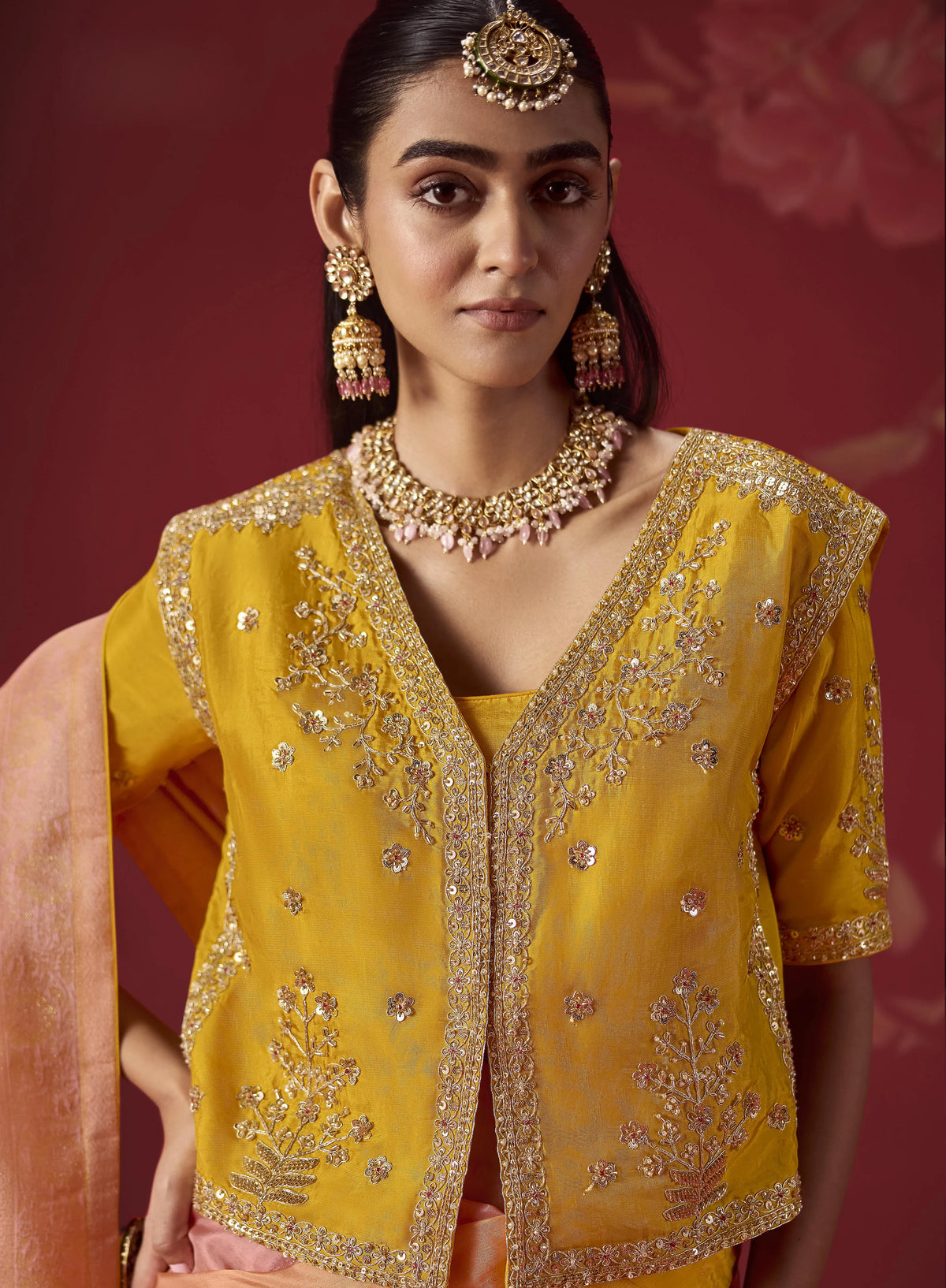 Dola Crape Soft Silk Yellow Party Wear Koti Blouse Sarees