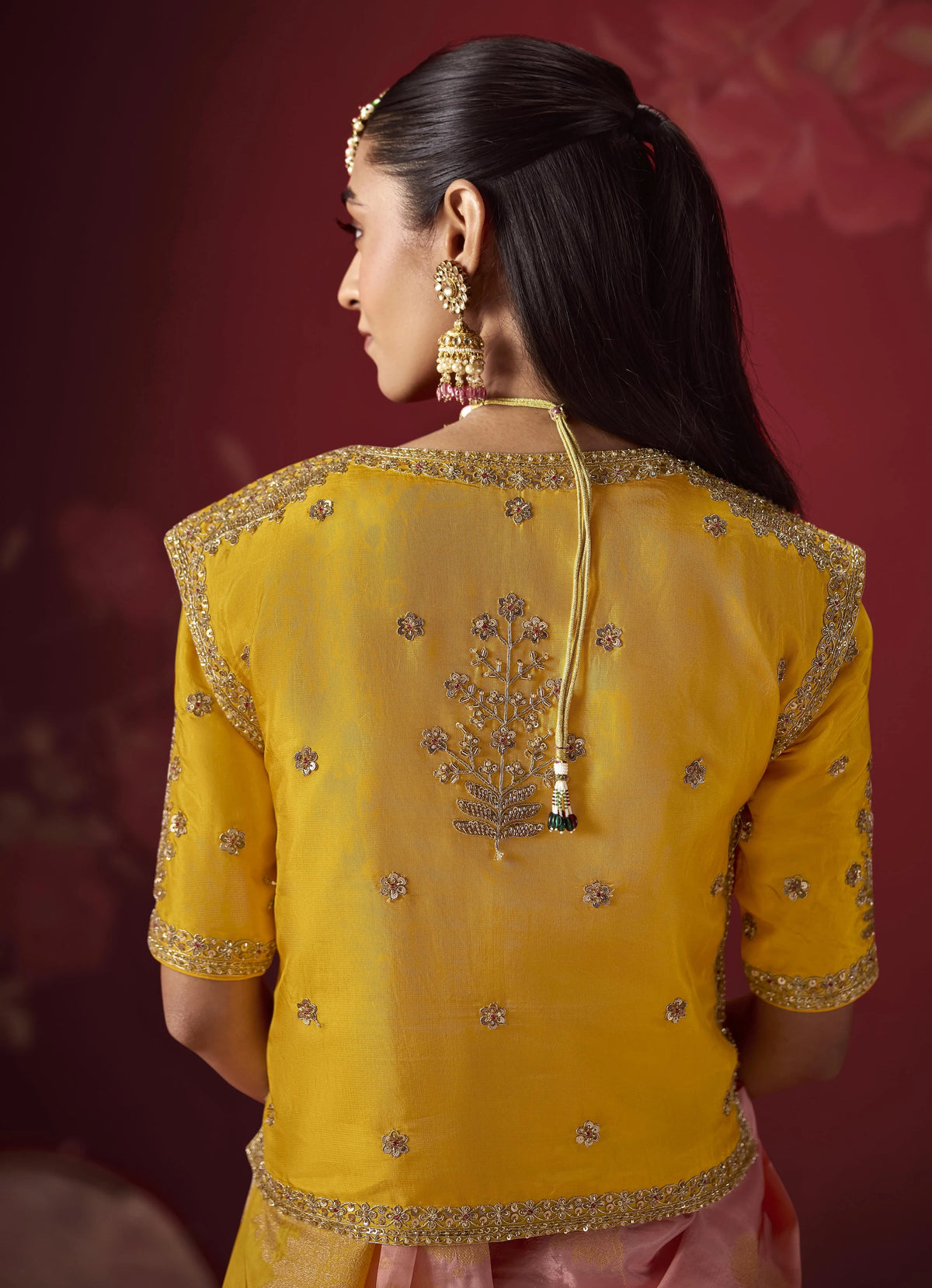 Dola Crape Soft Silk Yellow Party Wear Koti Blouse Sarees