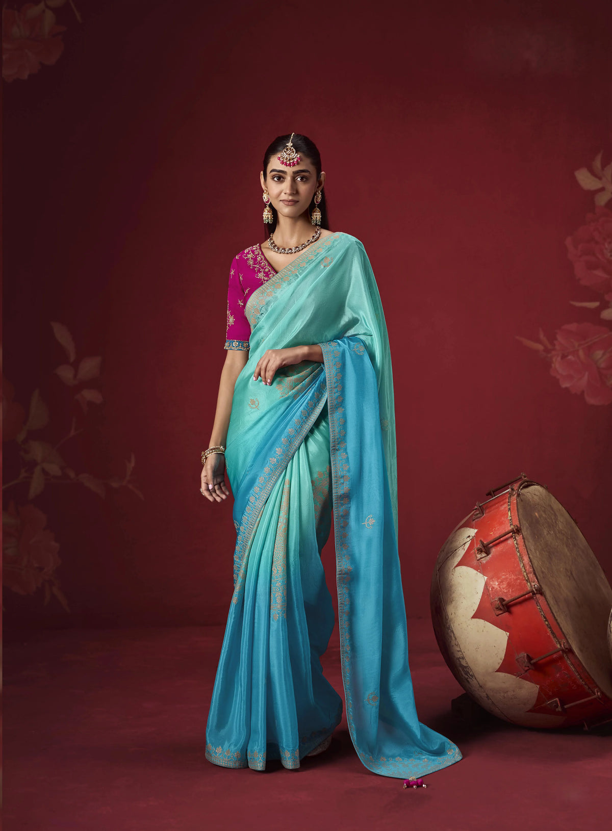 Dola Crape Soft Silk Blue Party Wear Weaving Sarees