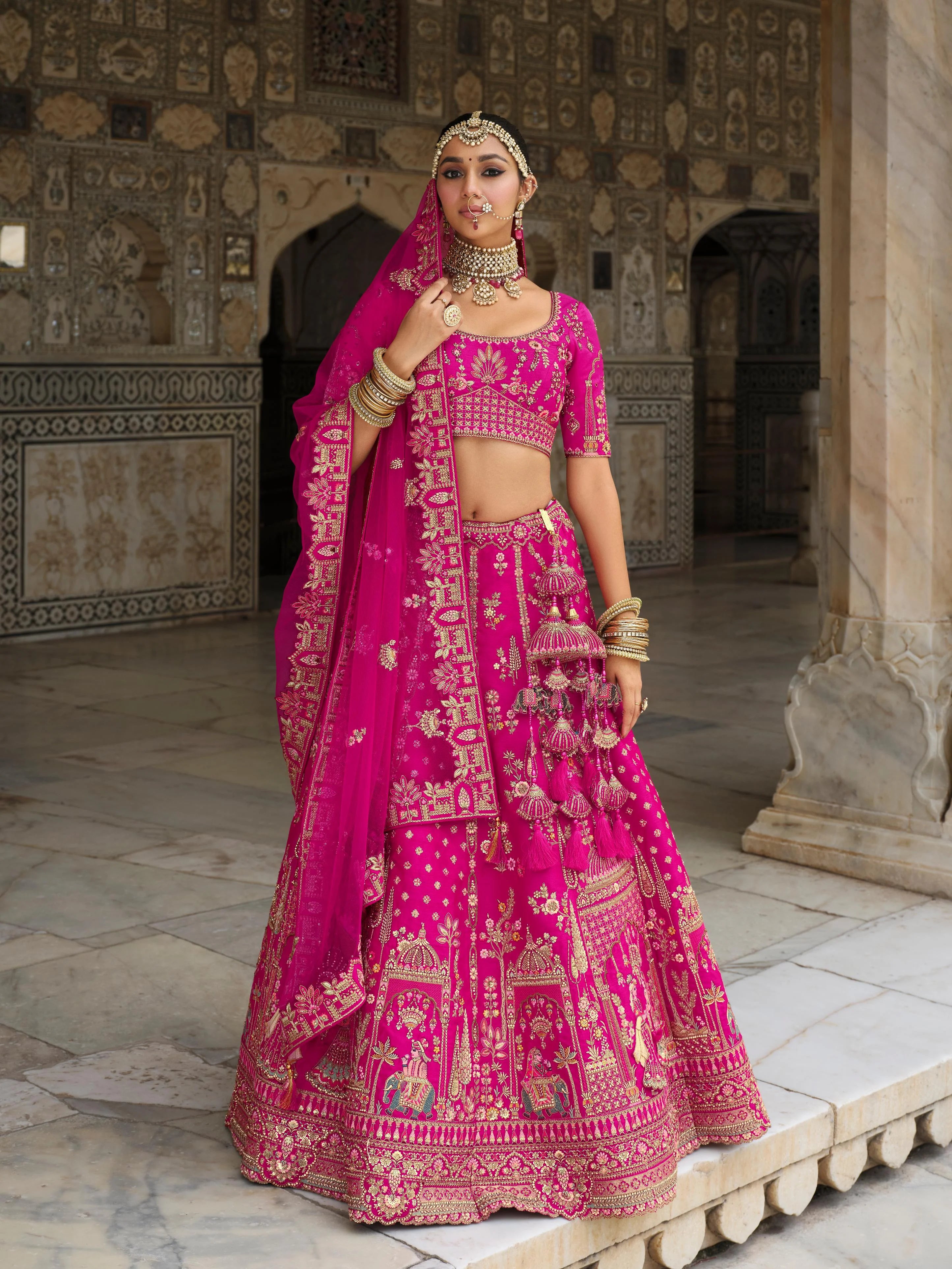 Bridal Silk Wedding Wear Dark Pink With Embroidery Work