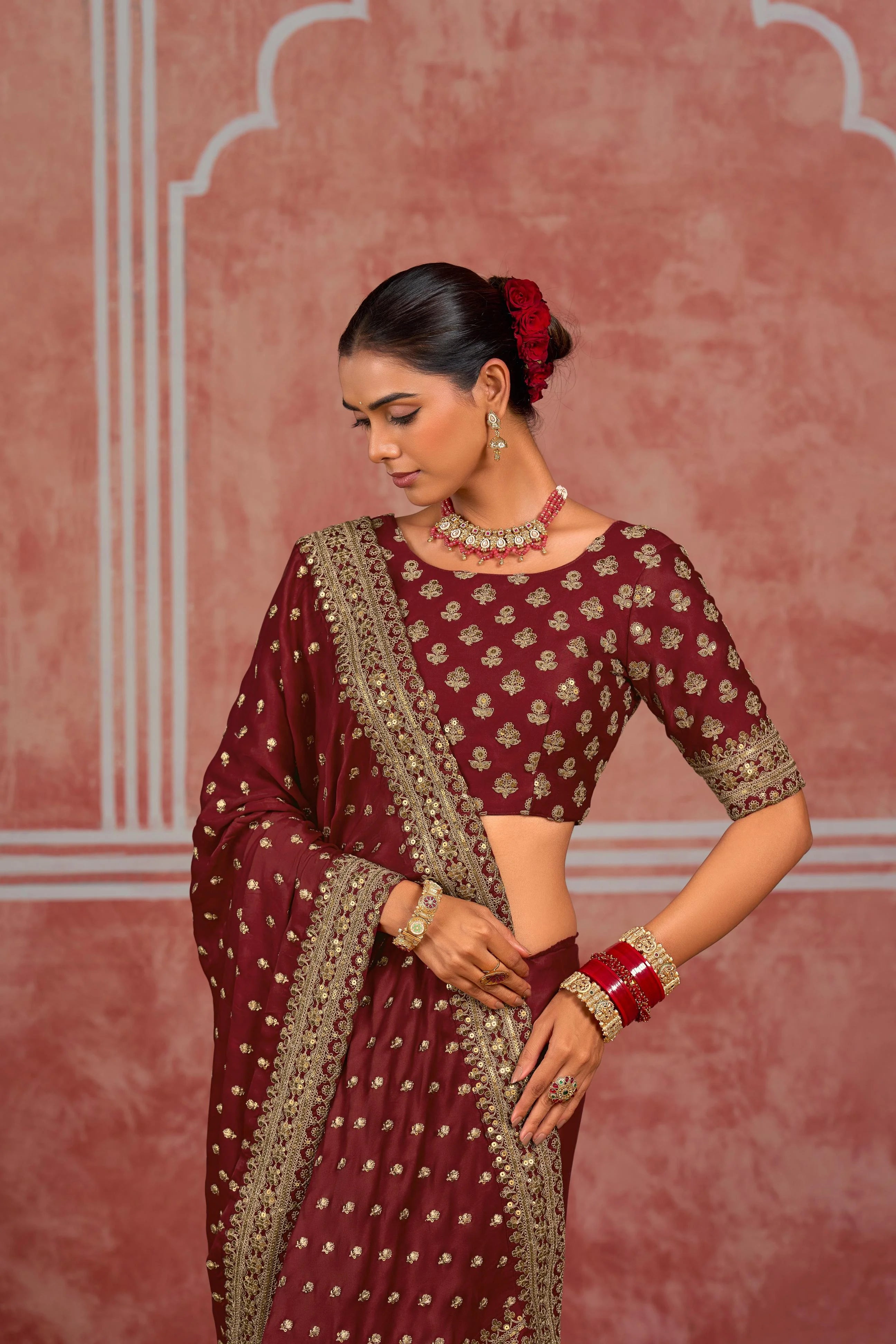 Pure Munga Silk Wedding Wear Maroon With Sequence Work