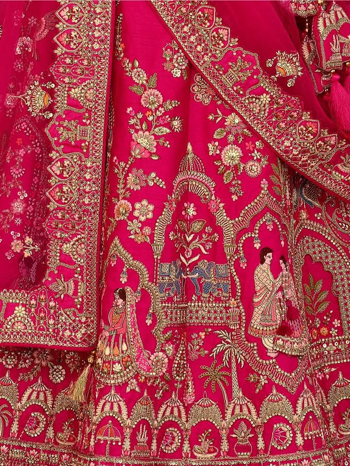 Bridal Silk Wedding Wear Rani With Embroidery Work