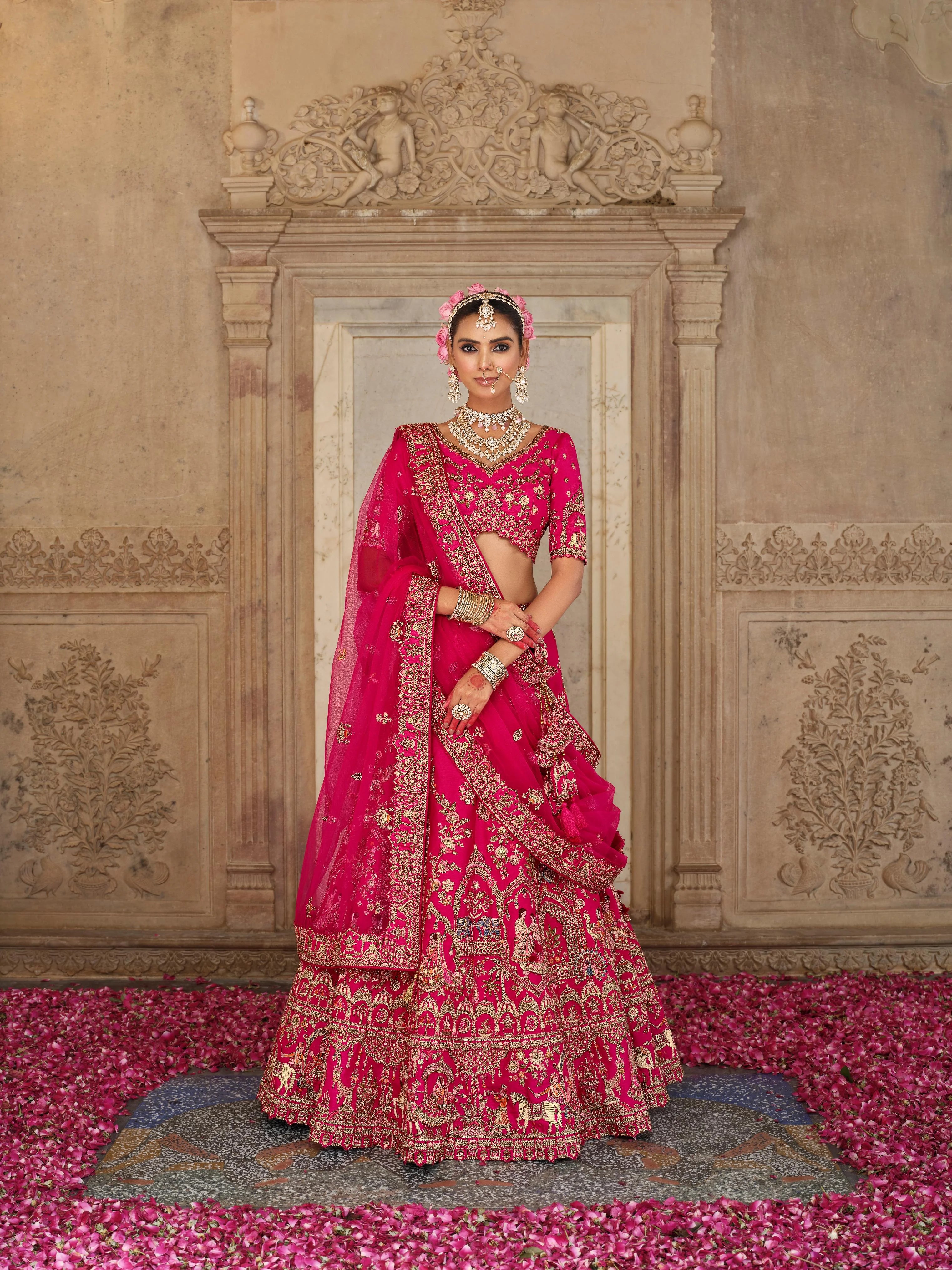 Bridal Silk Wedding Wear Rani With Embroidery Work