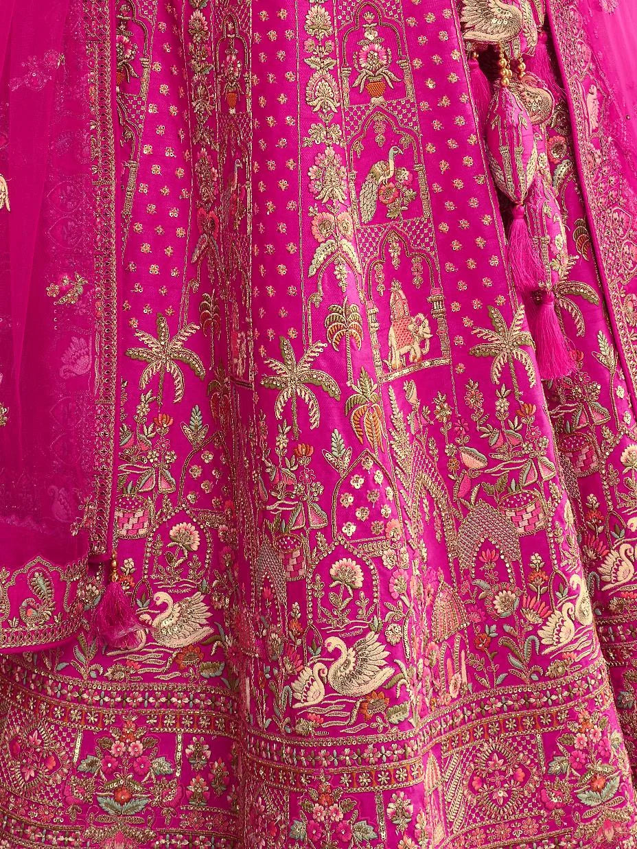 Bridal Silk Wedding Wear Dark Pink With Embroidery Work