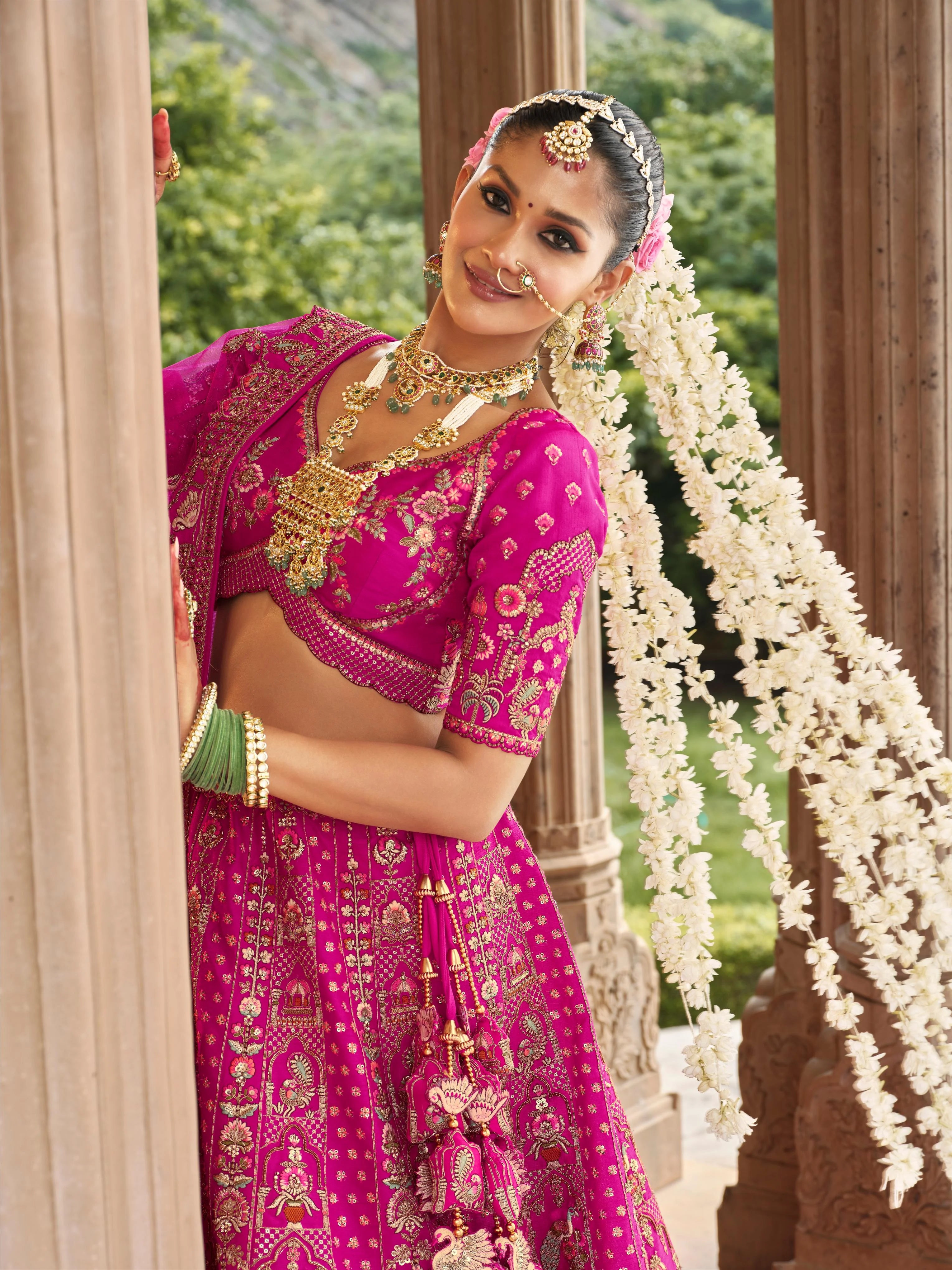 Bridal Silk Wedding Wear Dark Pink With Embroidery Work
