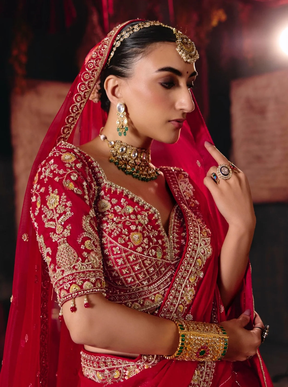 Bridal Silk Red Wedding Wear Khatali Work Lehengas