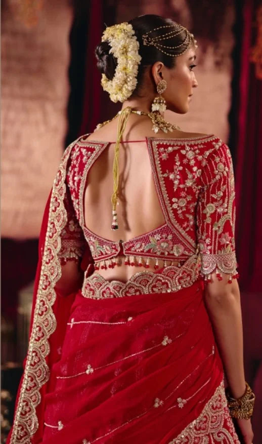 Bridal Silk Wedding Wear Red Khatali Work Lehengas
