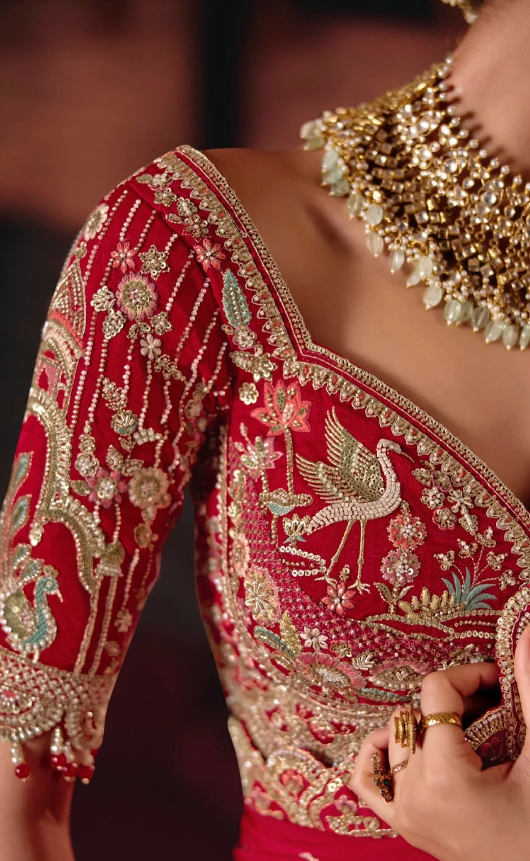 Bridal Silk Wedding Wear Red Khatali Work Lehengas
