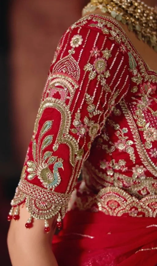 Bridal Silk Wedding Wear Red Khatali Work Lehengas