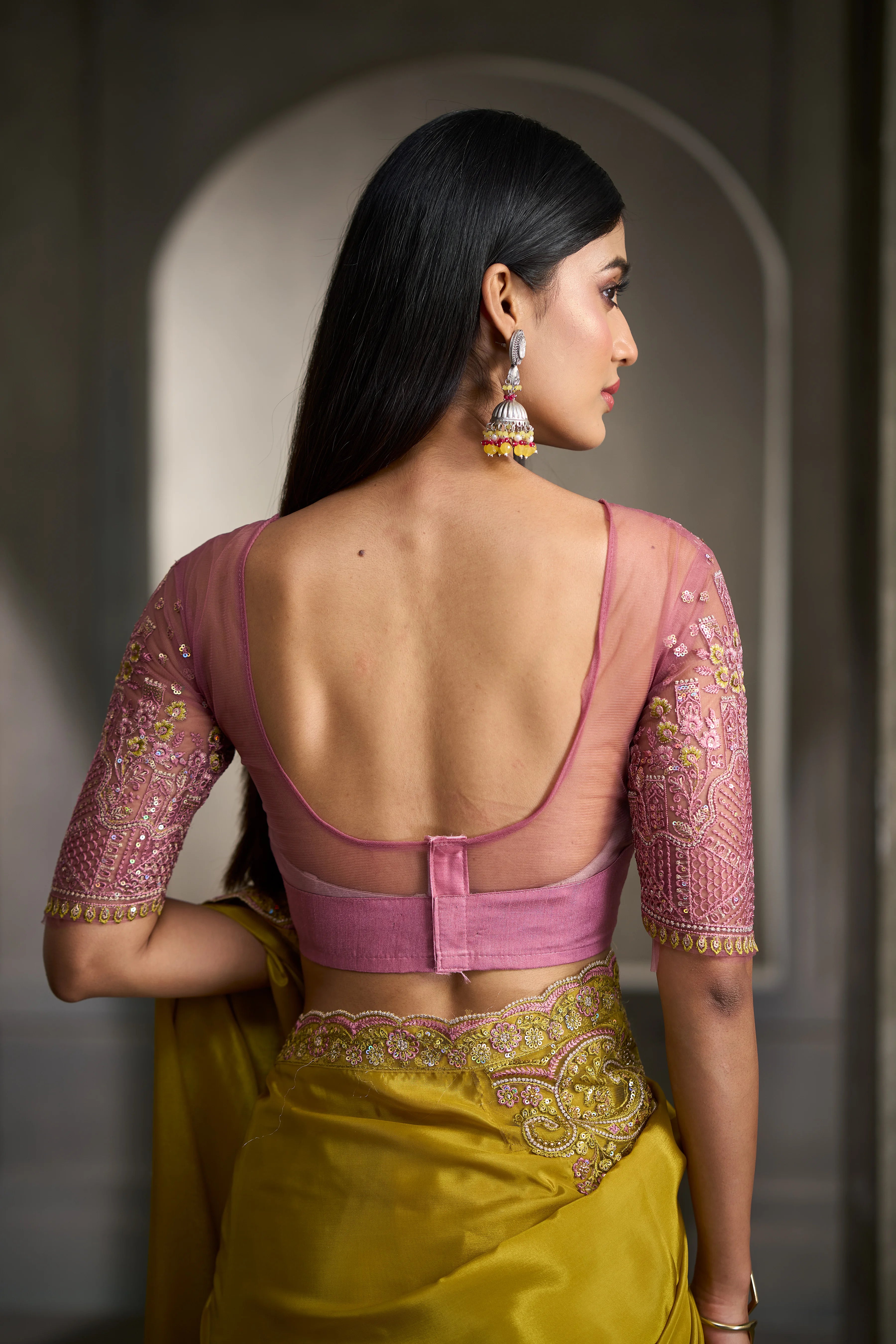 Crape Silk Party Wear Yellow With Heavy Work Sarees