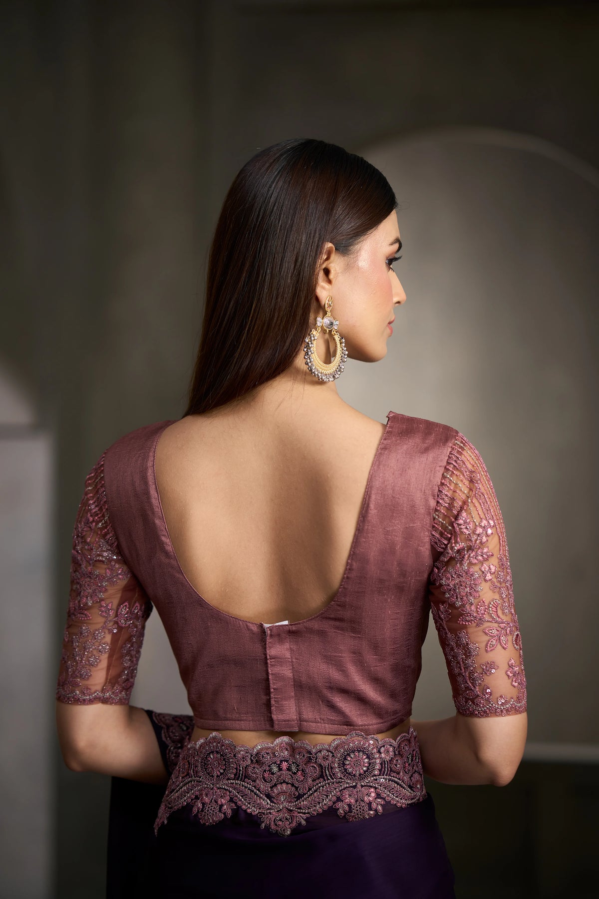 Satin Silk Chiffon Party Wear Purple With Heavy Work Sarees