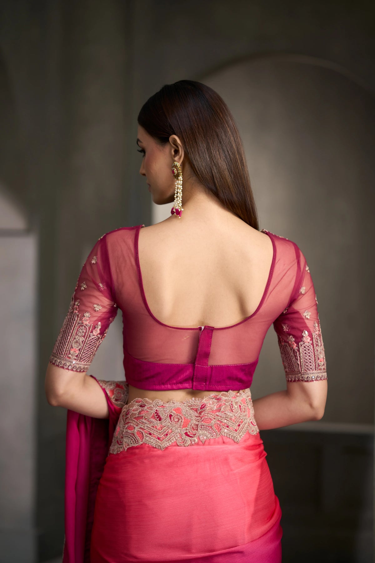 Satin Chiffon Party Wear Pink With Heavy Work Sarees