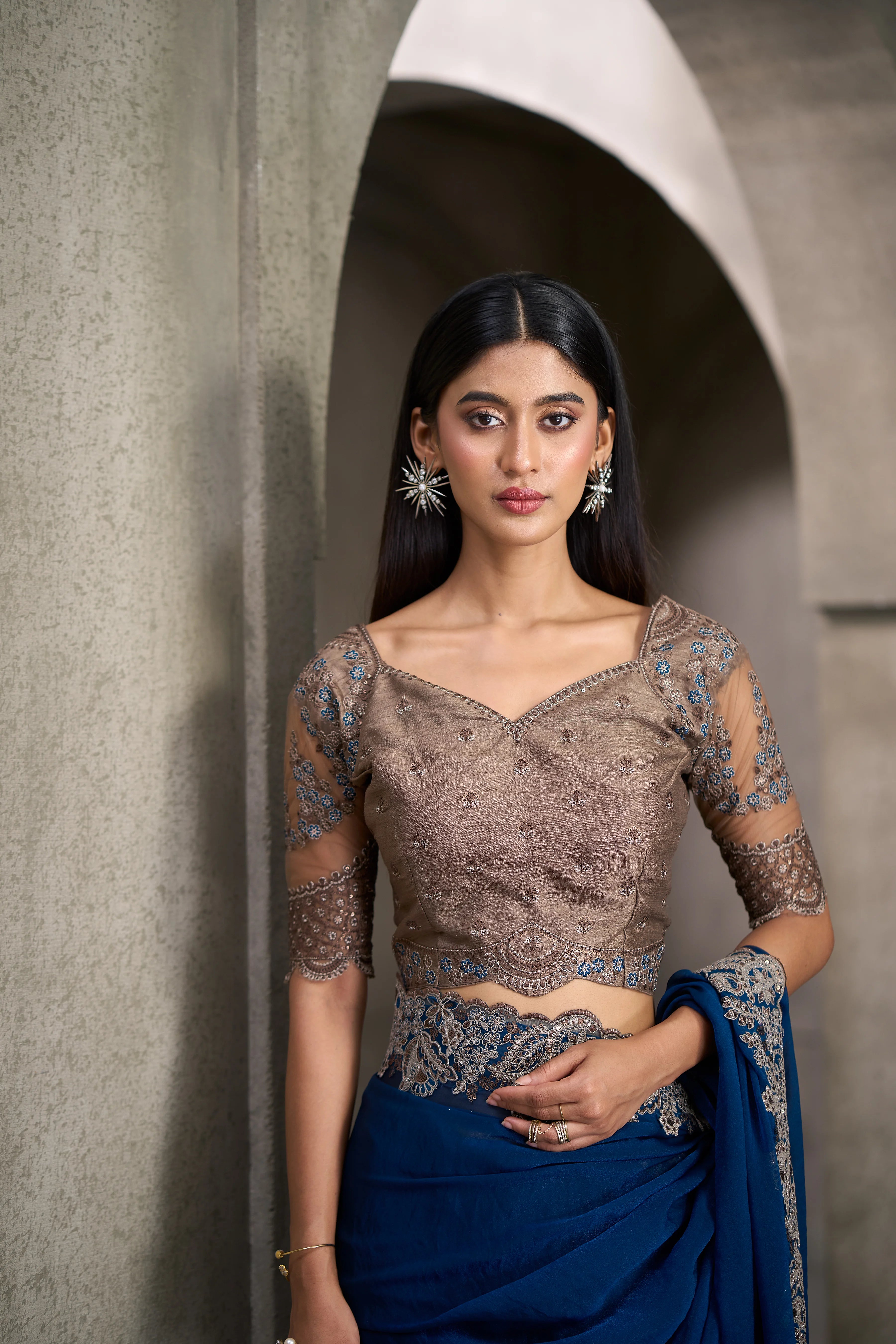 Georgette Party Wear Blue With Heavy Work Sarees