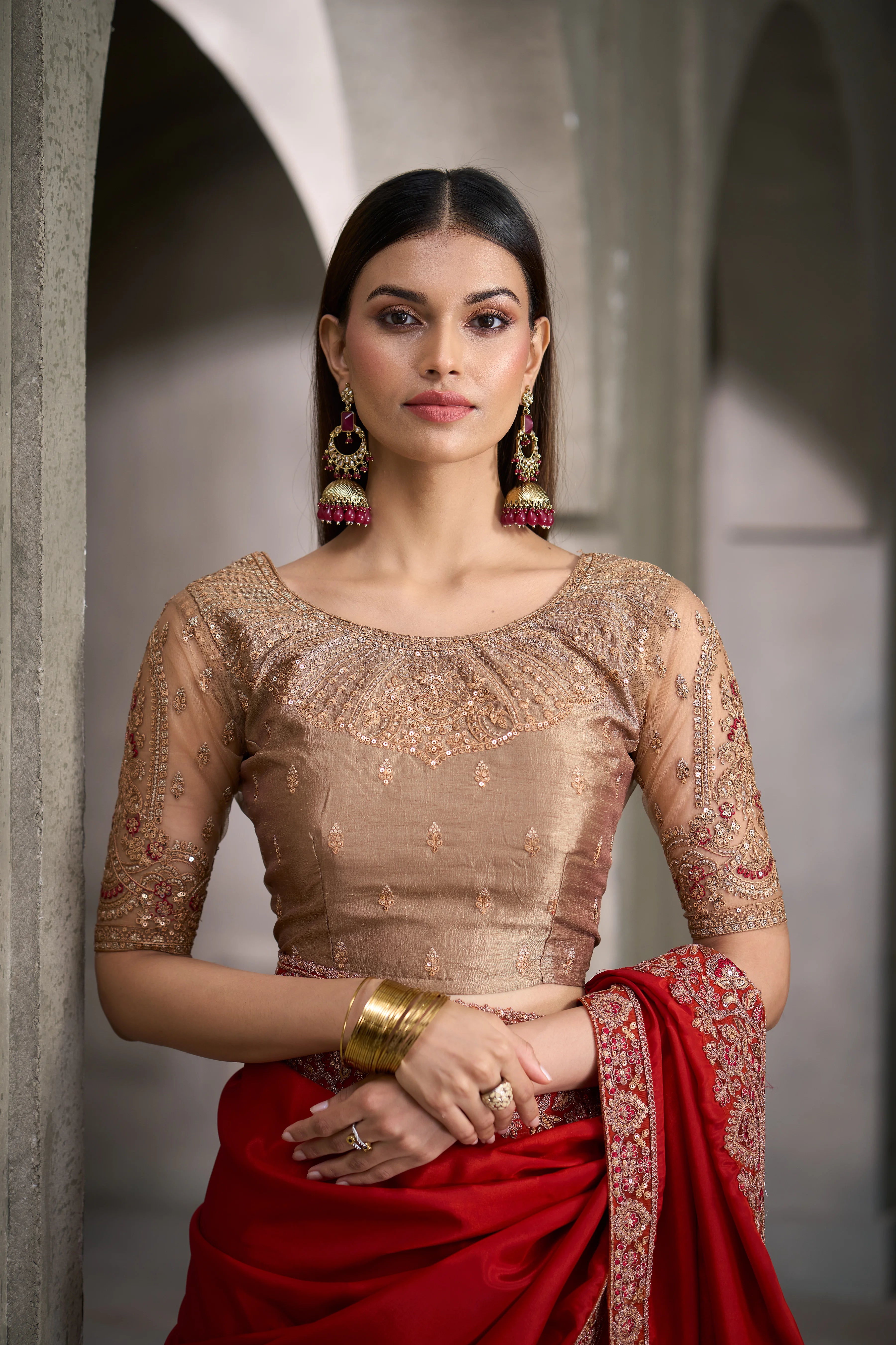 Crape SIlk Party Wear Orange With Heavy Work Sarees