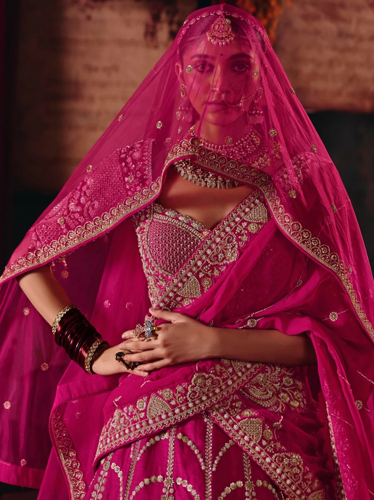 Bridal Silk Wedding Wear Pink Heavy Work Lehengas