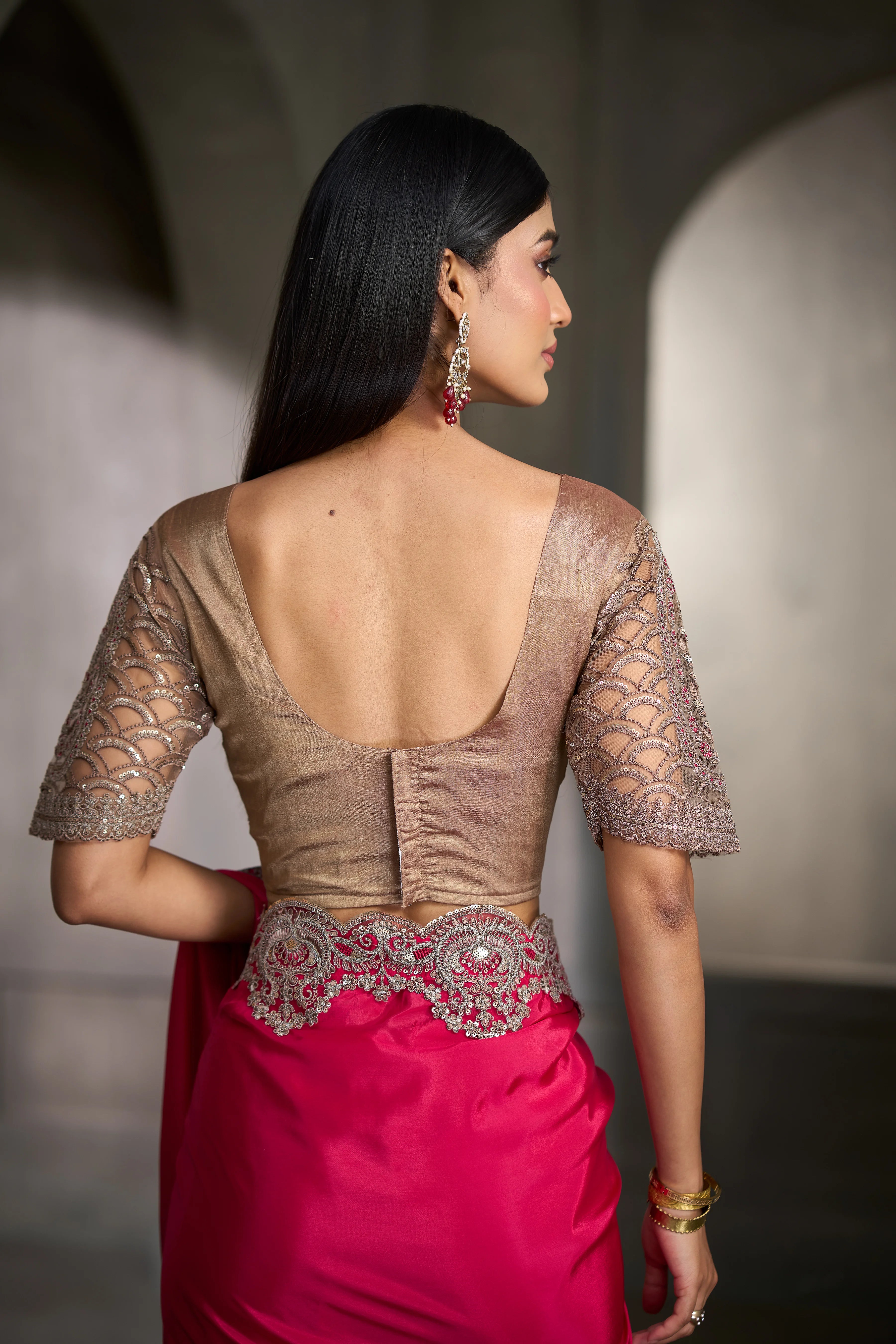 Crepe Silk Party Wear Pink With Heavy Work Sarees