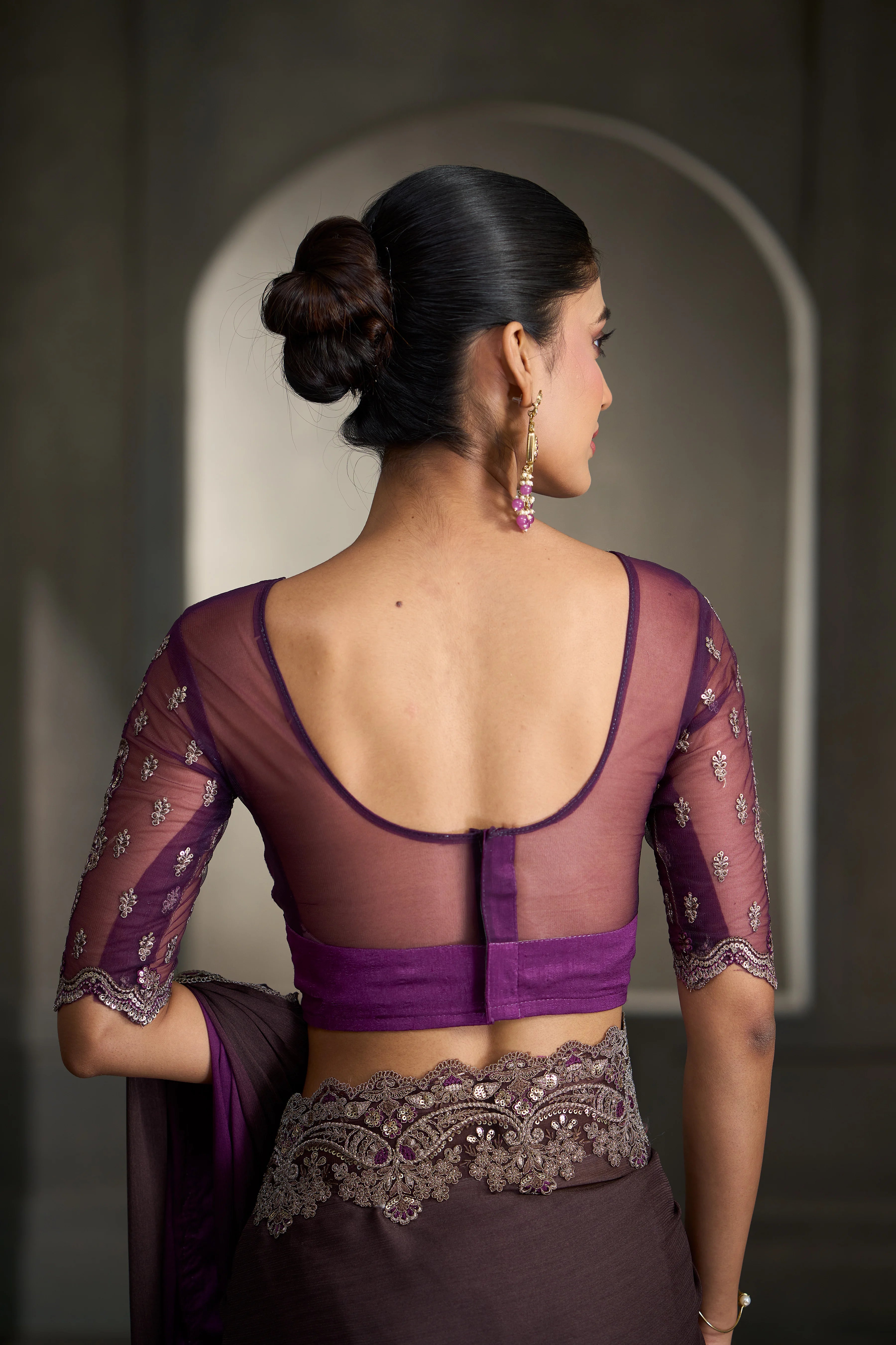 Chiffon Party Wear Purple With Heavy Work Sarees
