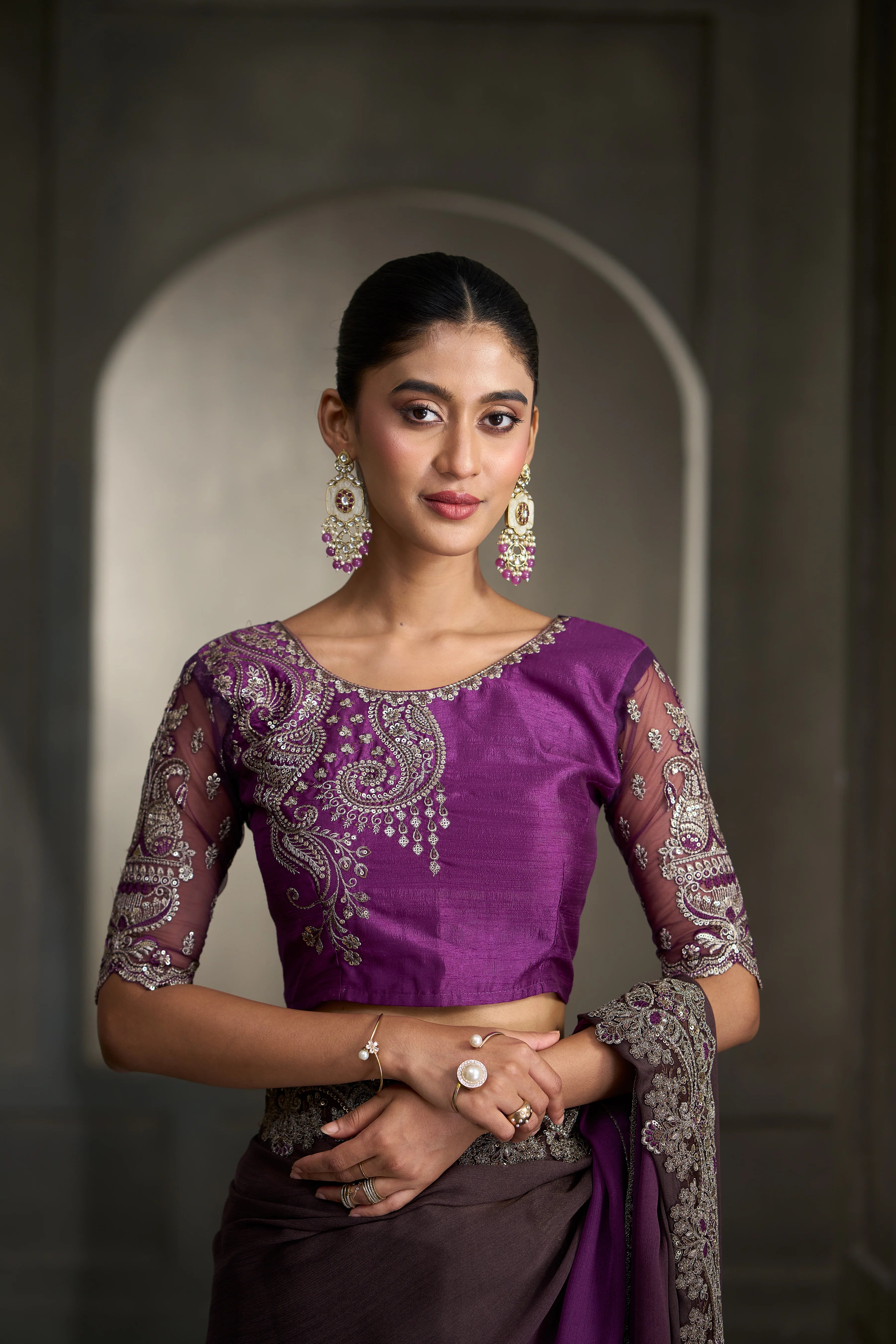 Chiffon Party Wear Purple With Heavy Work Sarees