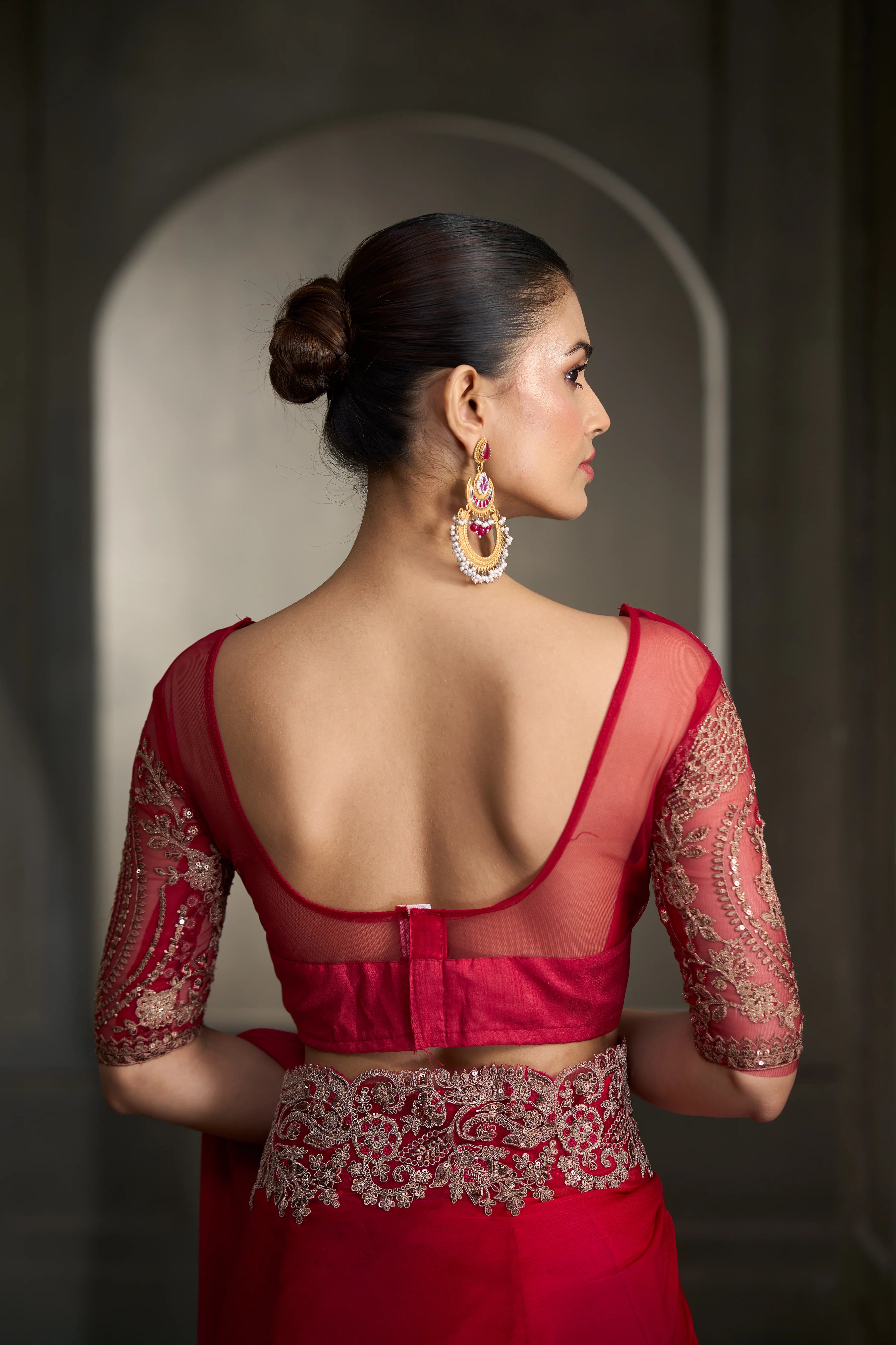 Chiffon Party Wear Red With Heavy Work Sarees