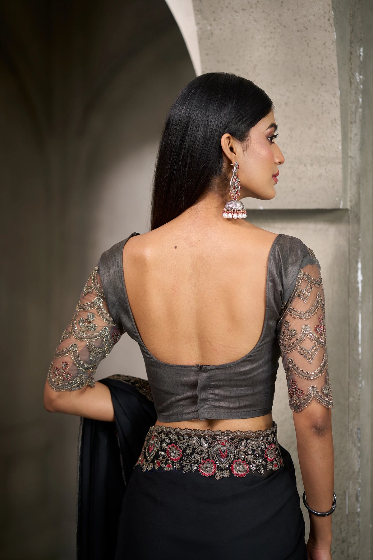 Chiffon Party Wear Black With Heavy Work Sarees