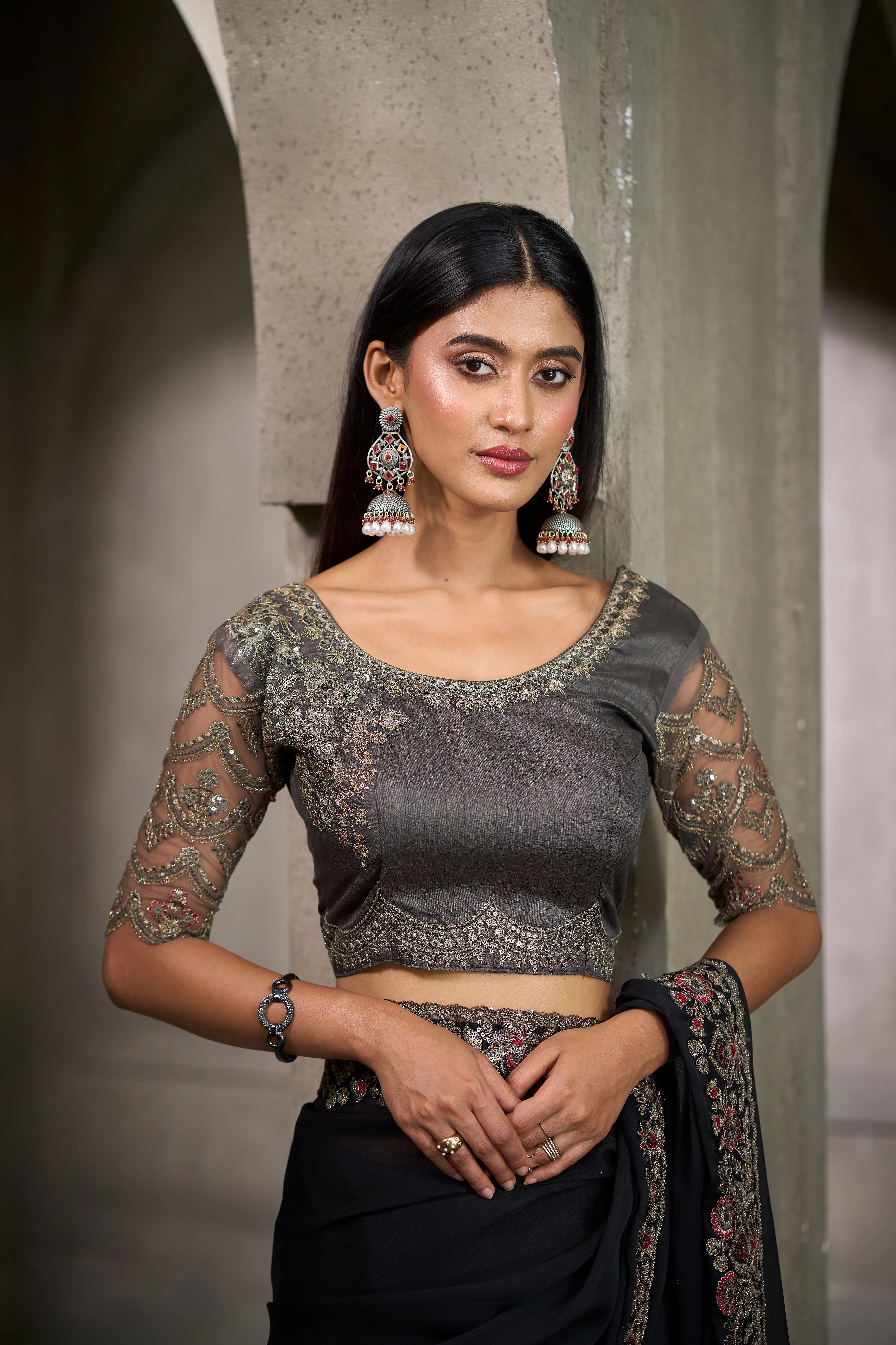 Chiffon Party Wear Black With Heavy Work Sarees