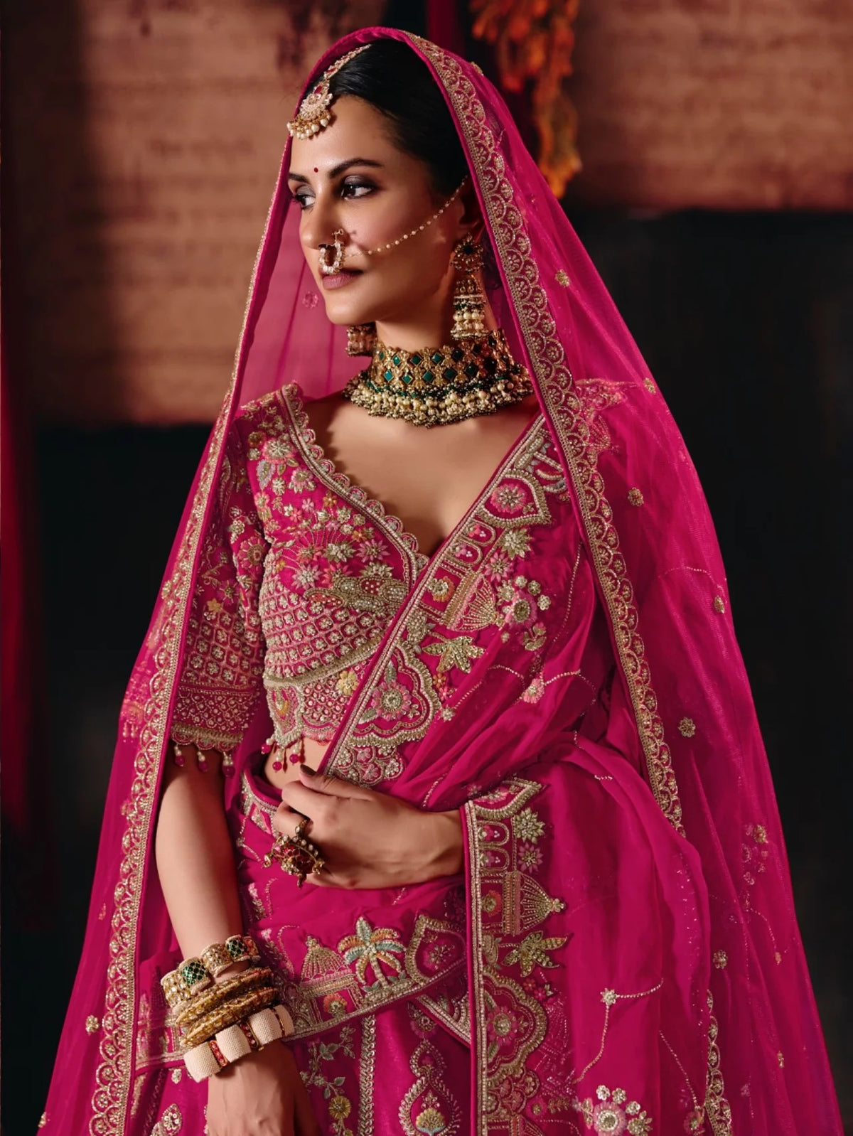 Premium Silk Bridal Wear Pink Heavy Work Lehengas