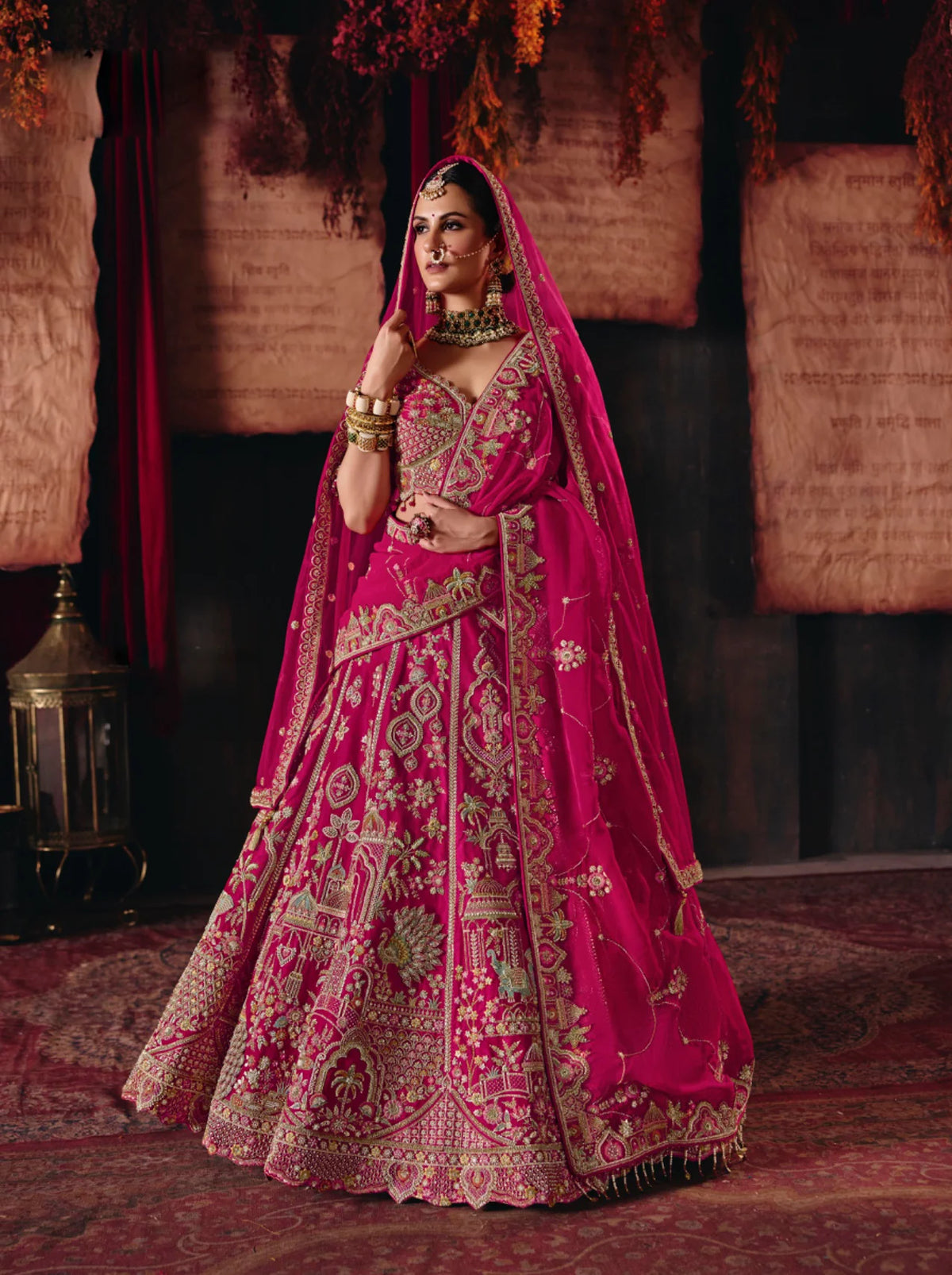Premium Silk Bridal Wear Pink Heavy Work Lehengas
