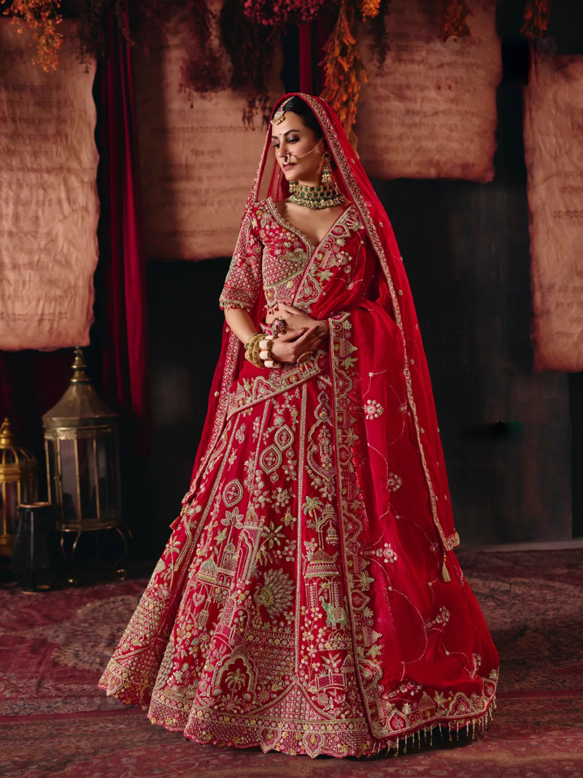 Premium Silk Bridal Wear Red Heavy Work Lehengas