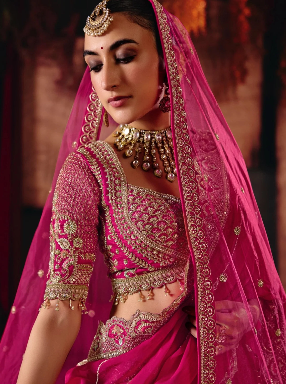 Premium Silk Bridal Wear Pink Heavy Work Lehengas