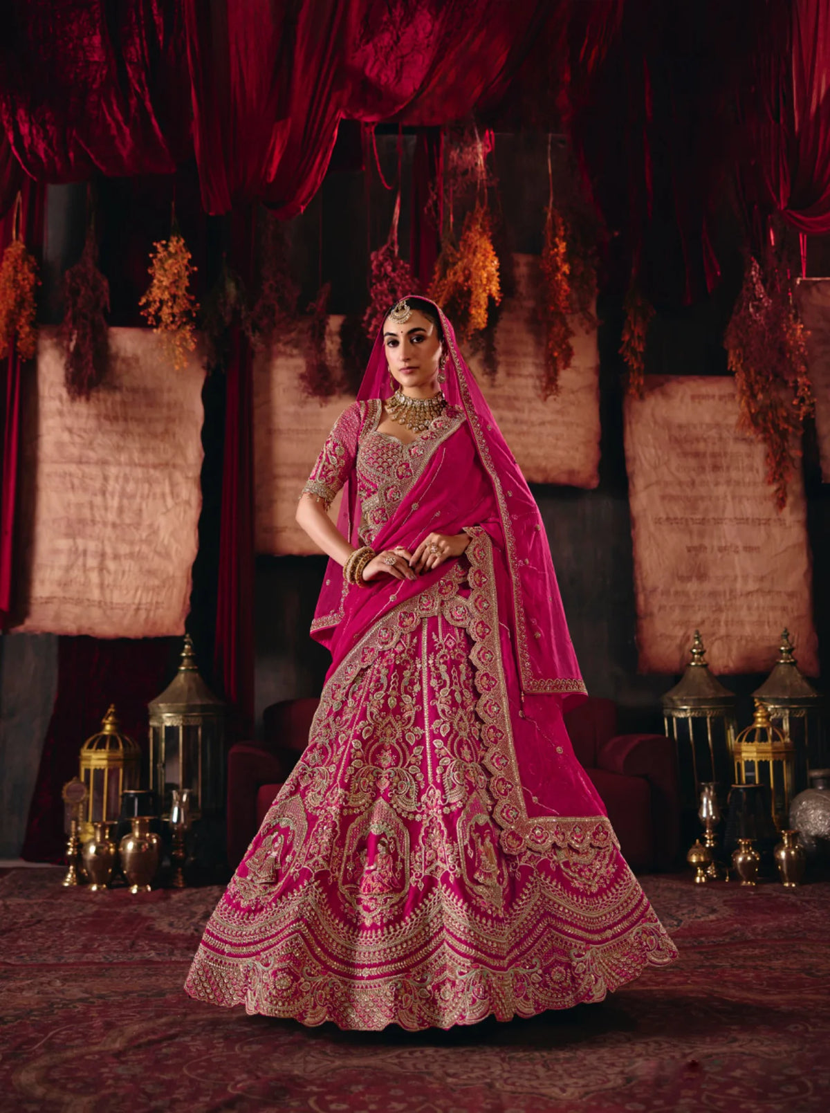 Premium Silk Bridal Wear Pink Heavy Work Lehengas