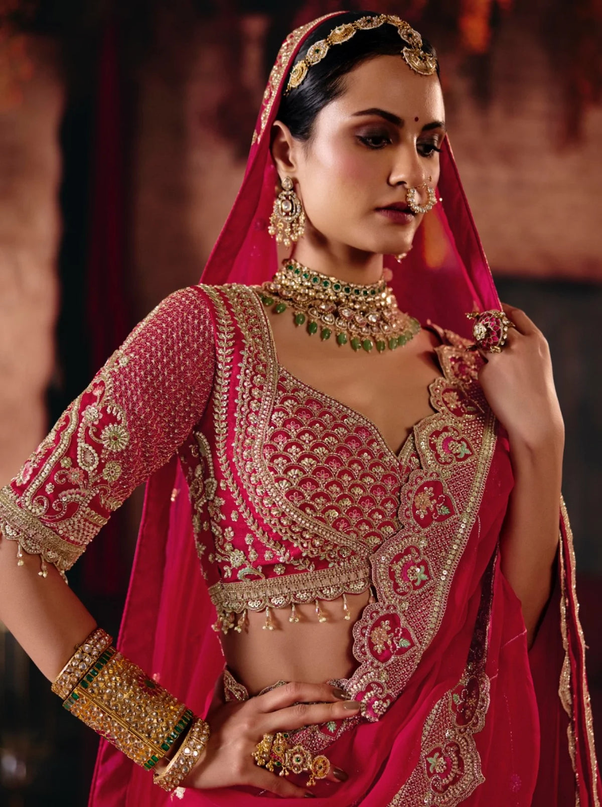 Premium Silk Bridal Wear Red Designer Work Lehengas