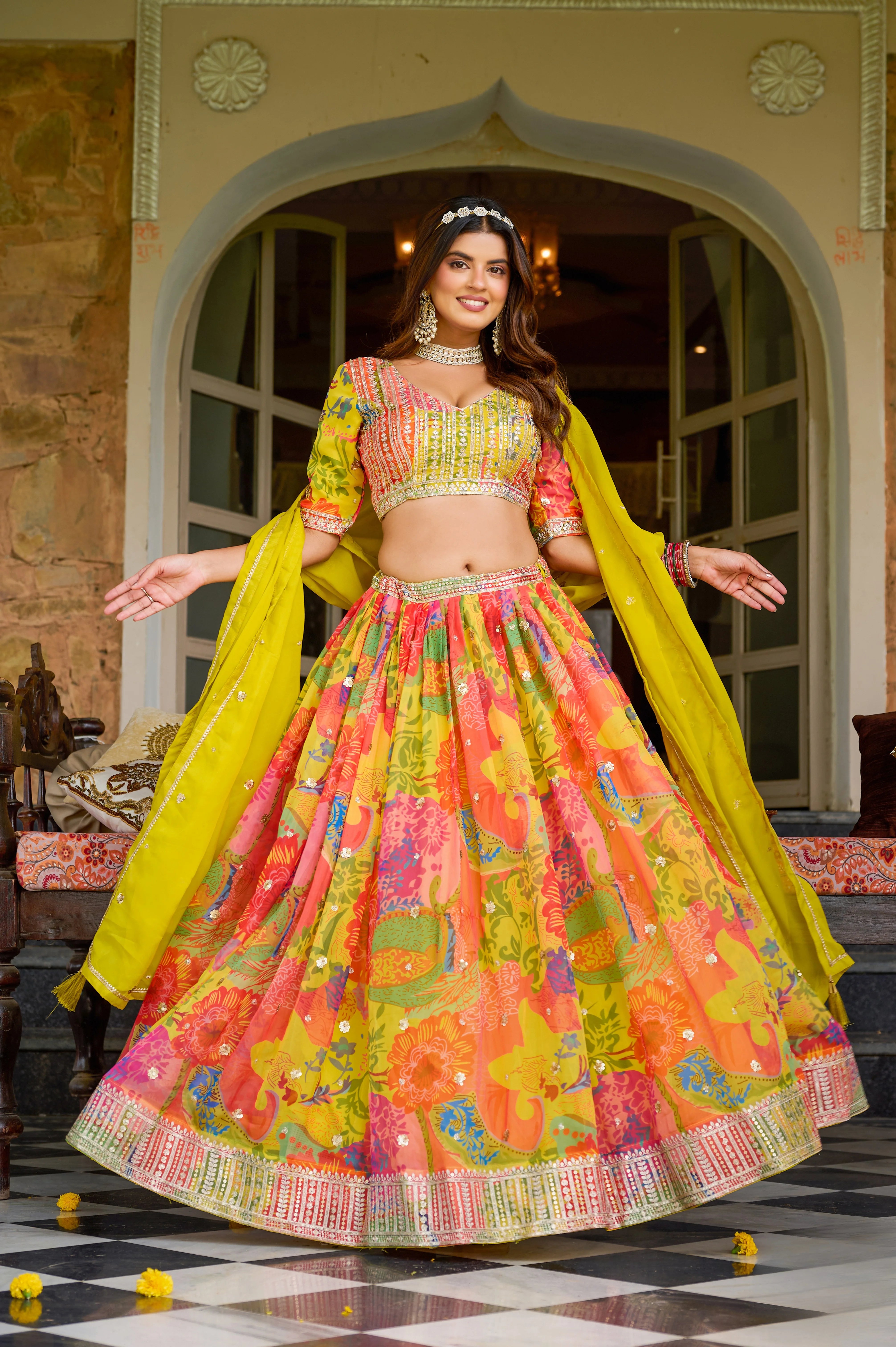 Tabby Silk Festival Wear Parrot With Printed Work
