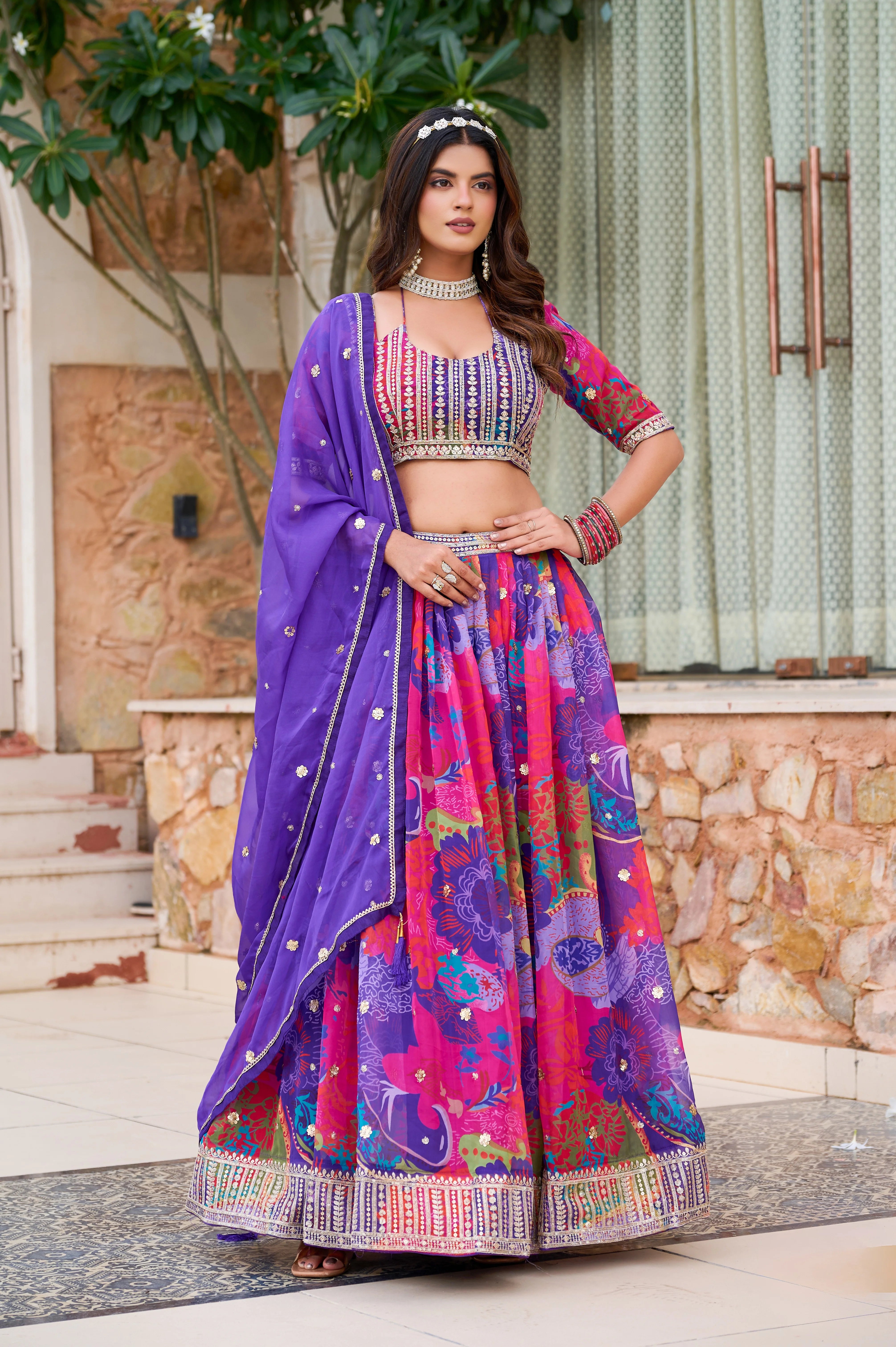 Tabby Silk Festival Wear Purple With Printed Work