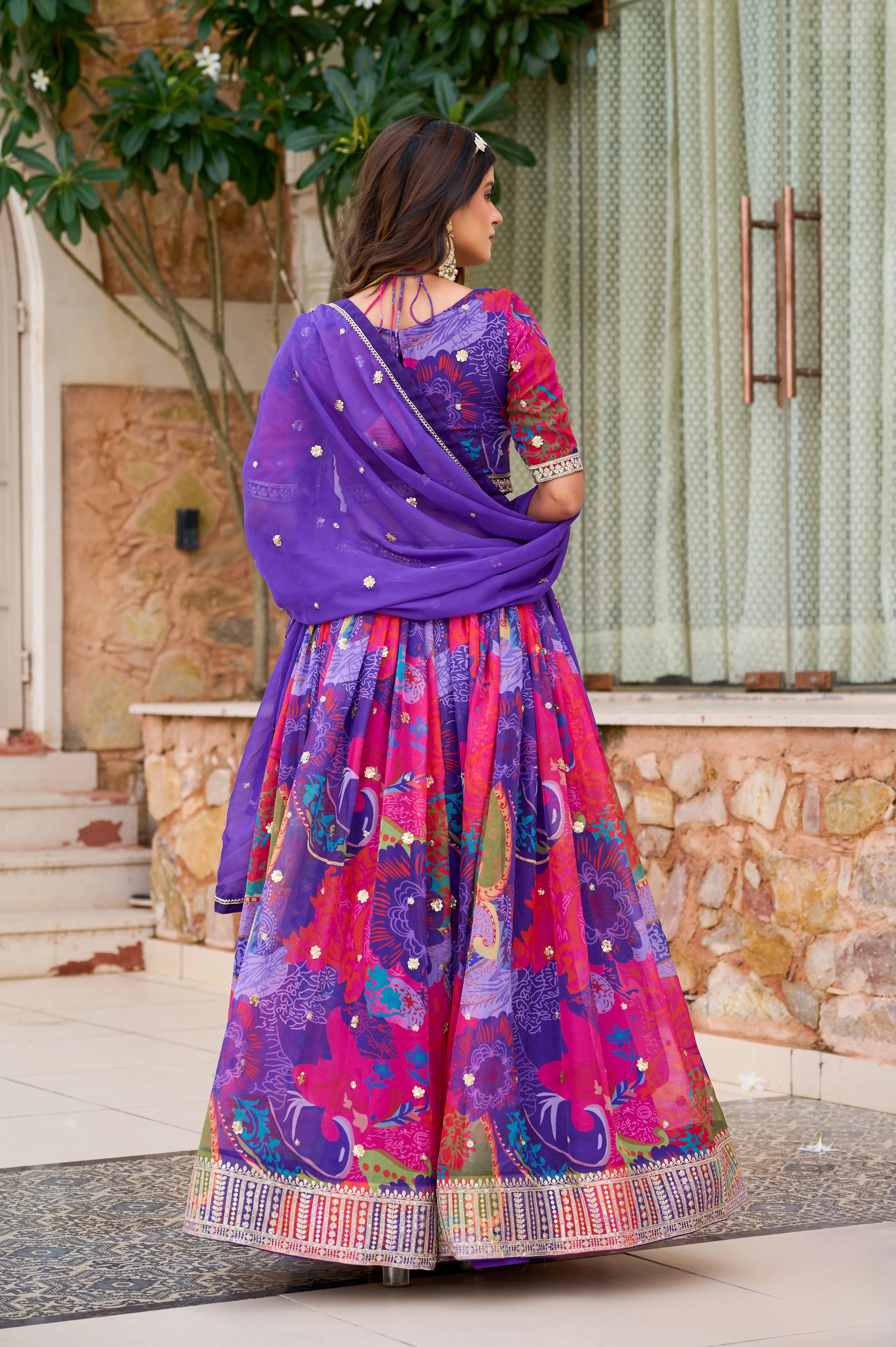 Tabby Silk Festival Wear Purple With Printed Work