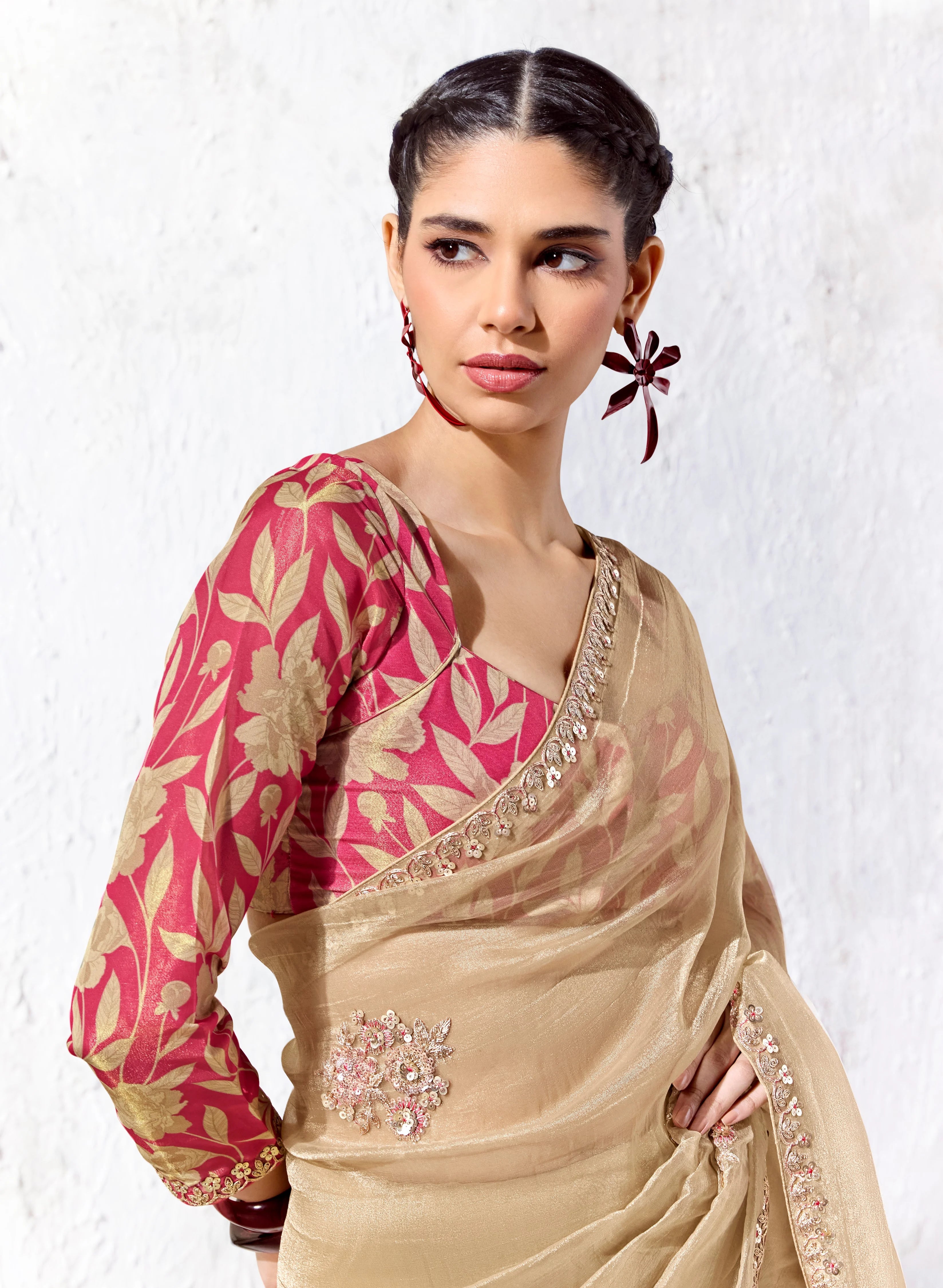 Premium Luxe Silk Festival Wear Beige With Lace