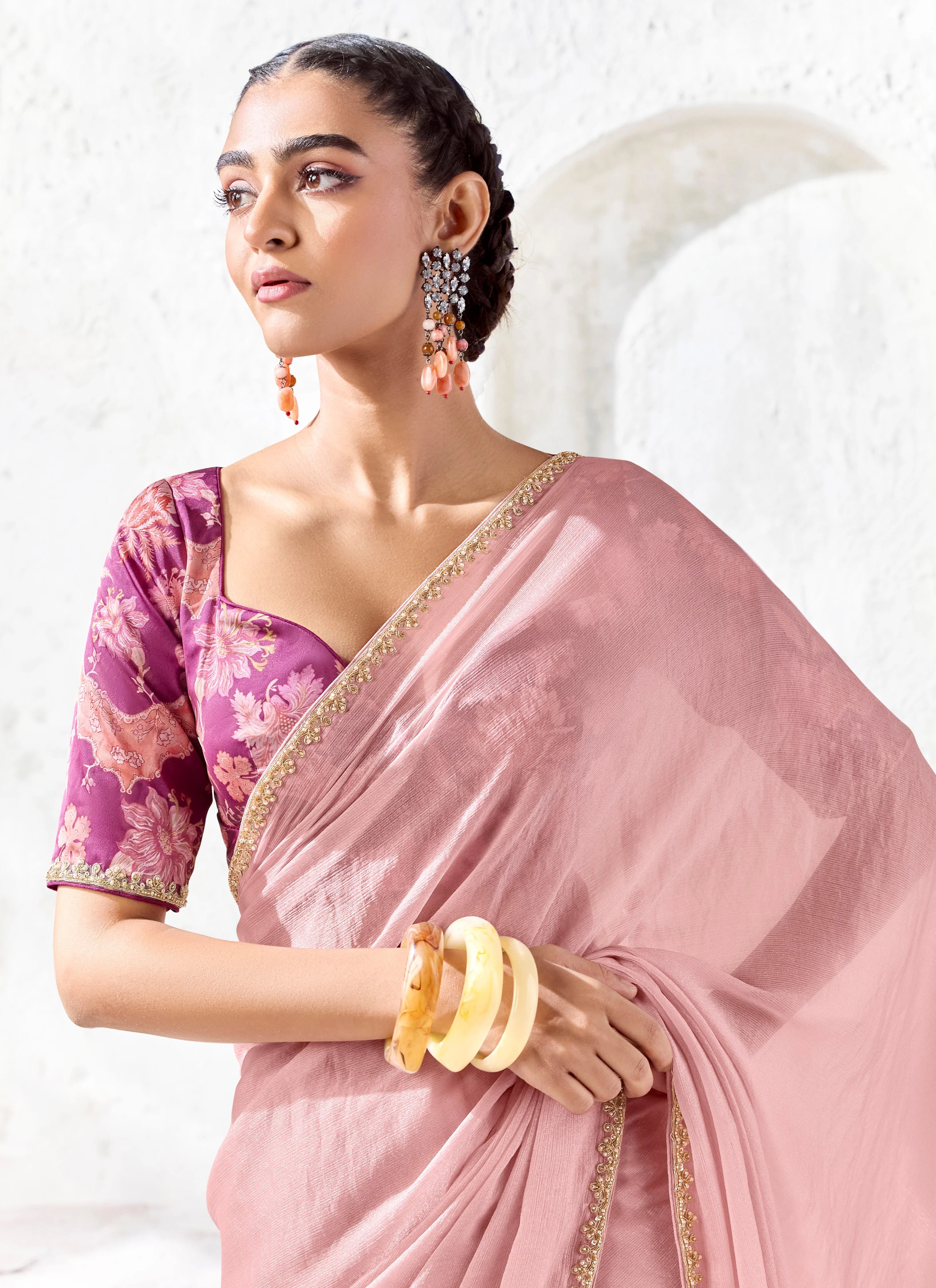 Premium Luxe Silk Festival Wear Rose Pink With Lace