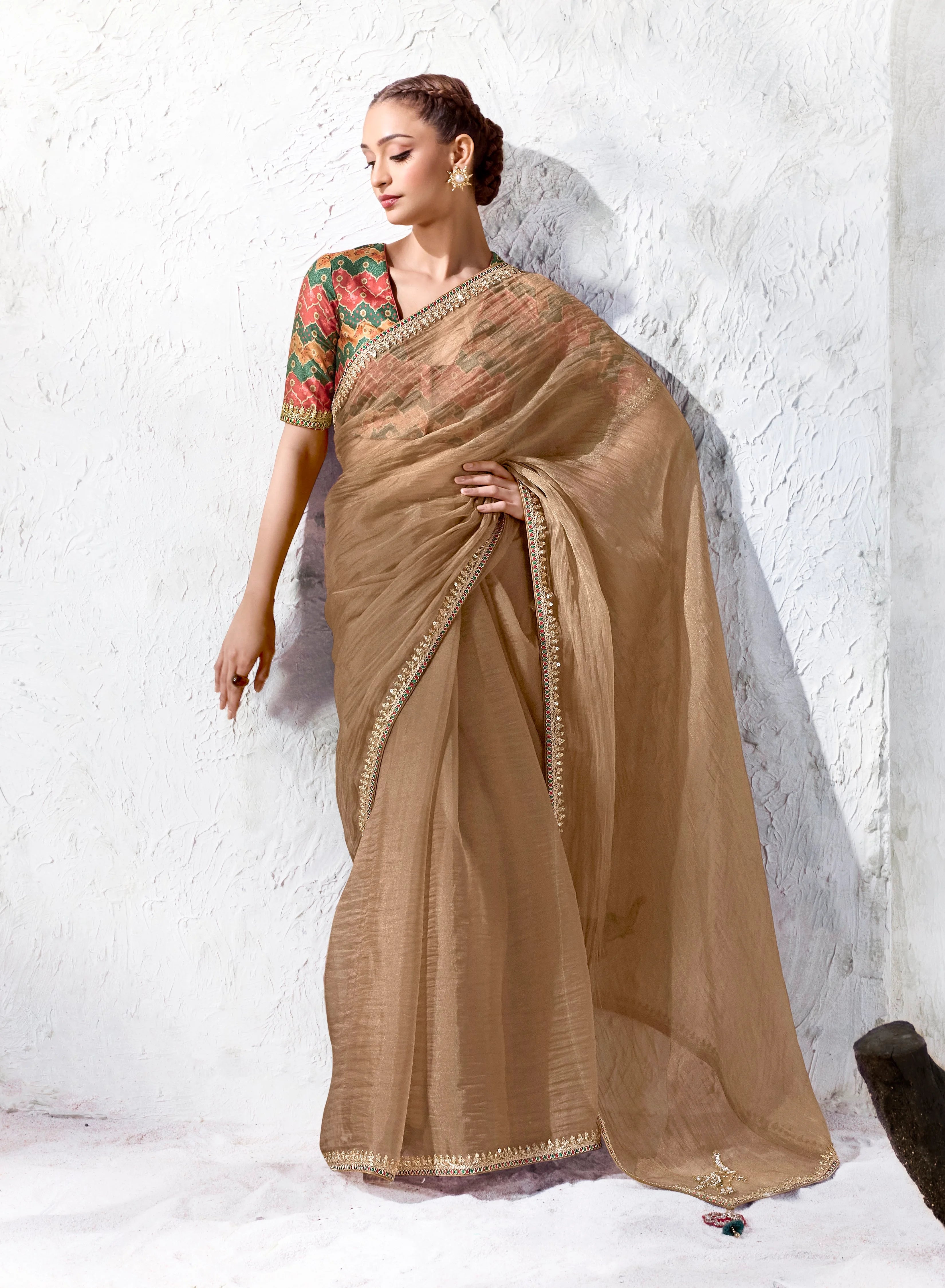 Premium Luxe Silk Festival Wear Beige With Lace