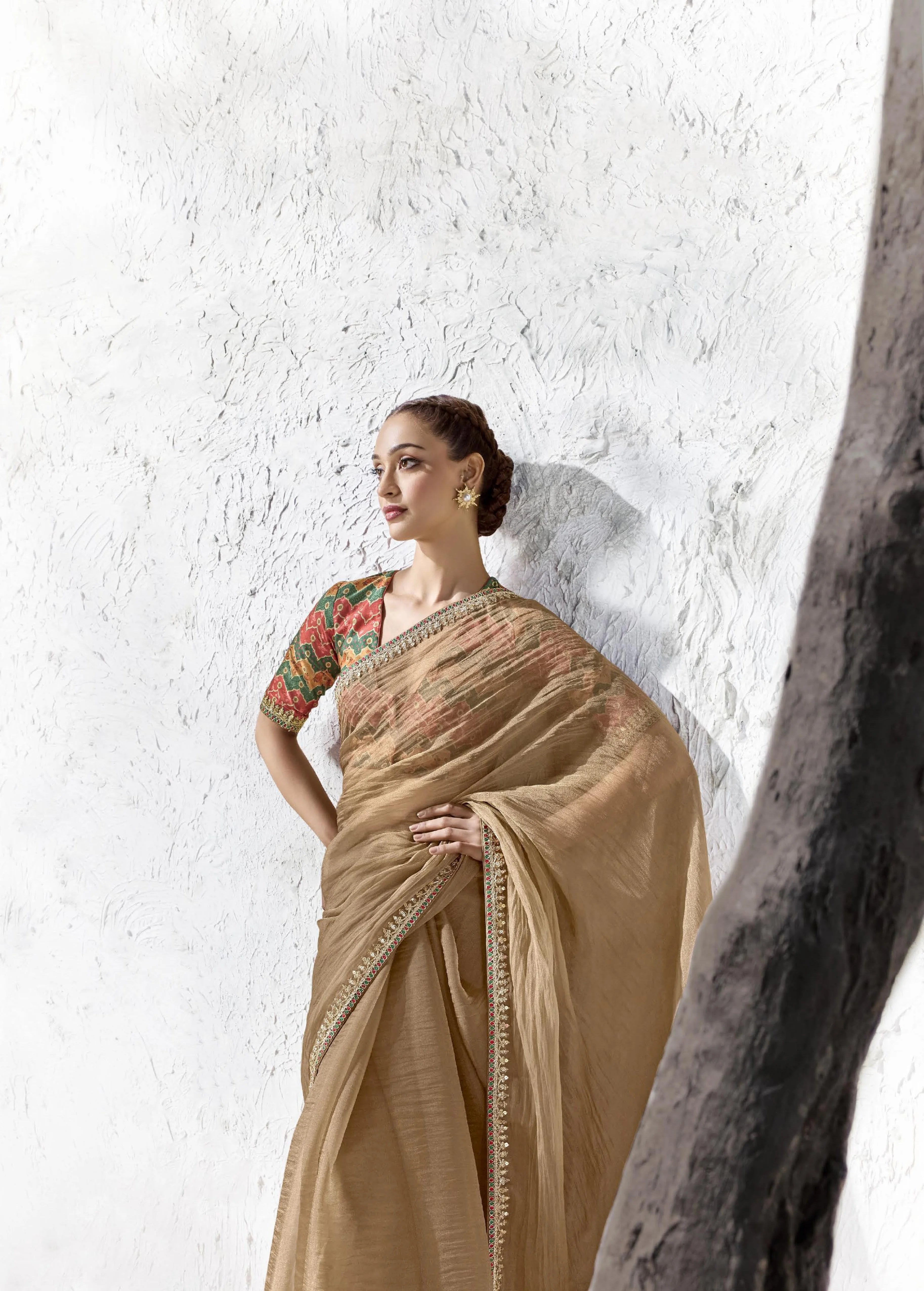 Premium Luxe Silk Festival Wear Beige With Lace