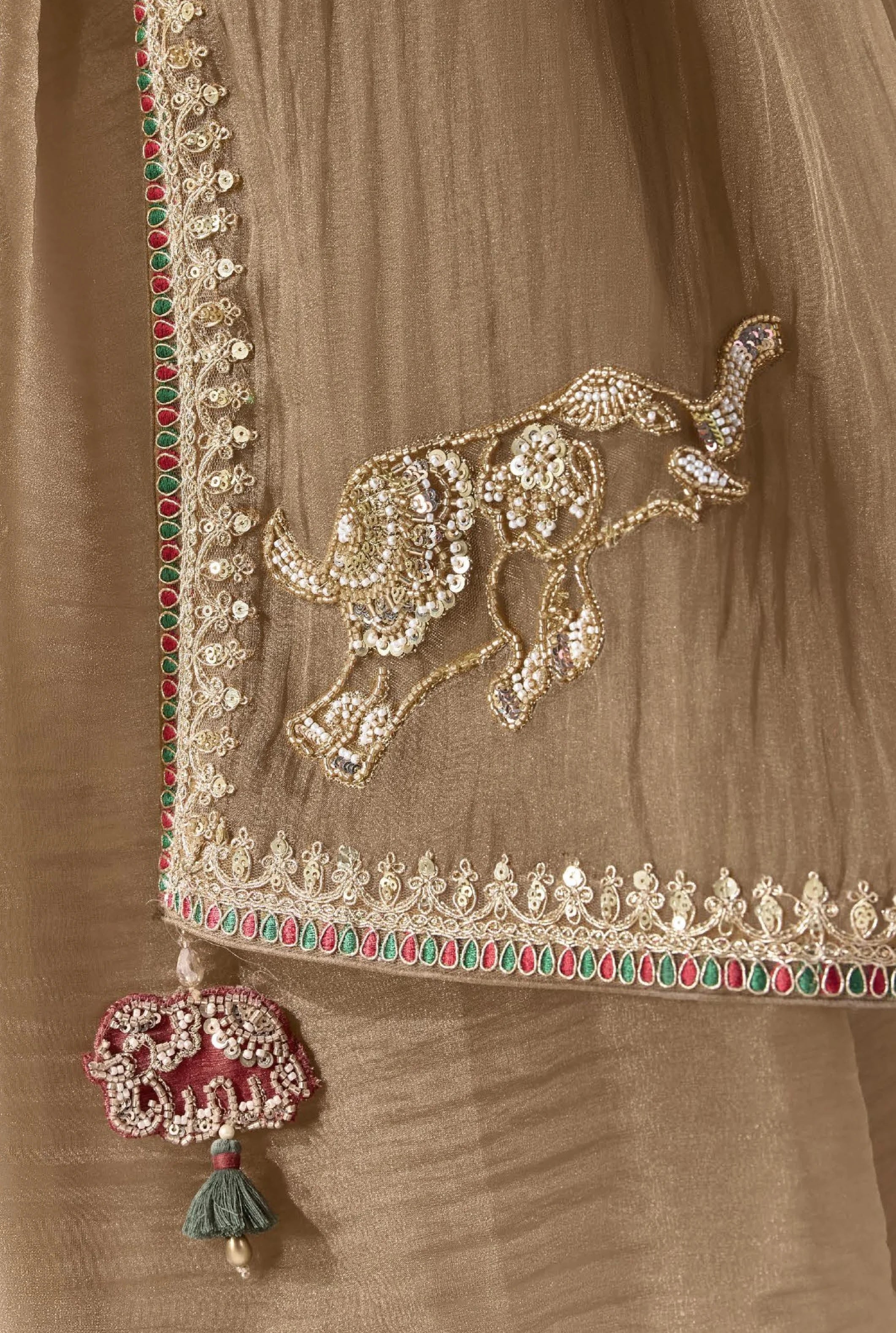 Premium Luxe Silk Festival Wear Beige With Lace