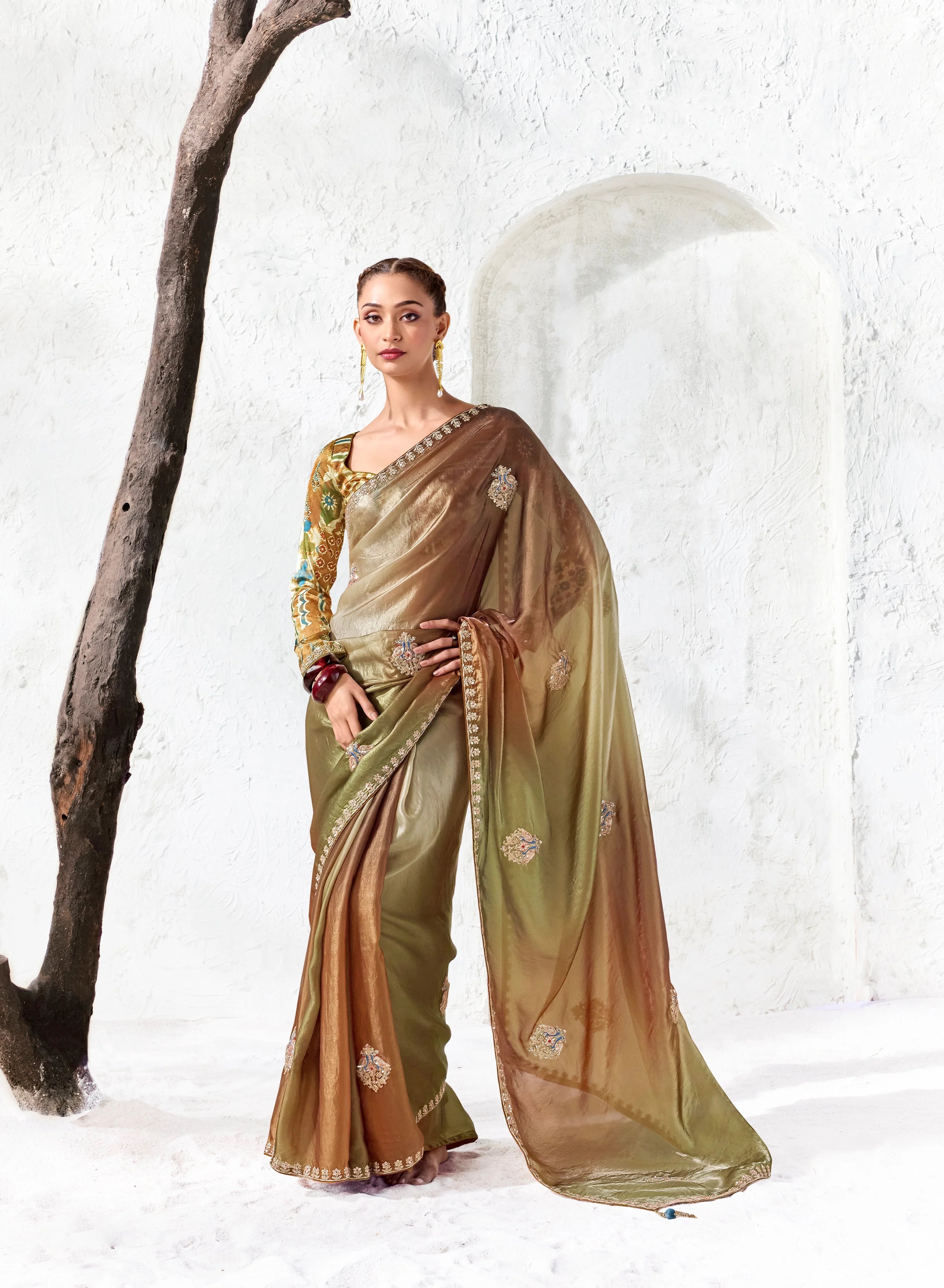 Premium Luxe Silk Festival Wear Olive Green With Lace