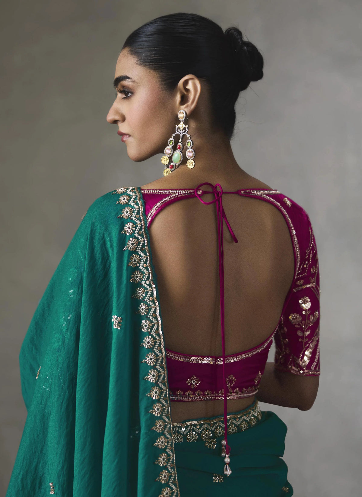 Lightweight Silk Blend Teal Party Wear Cutdana Work Sarees