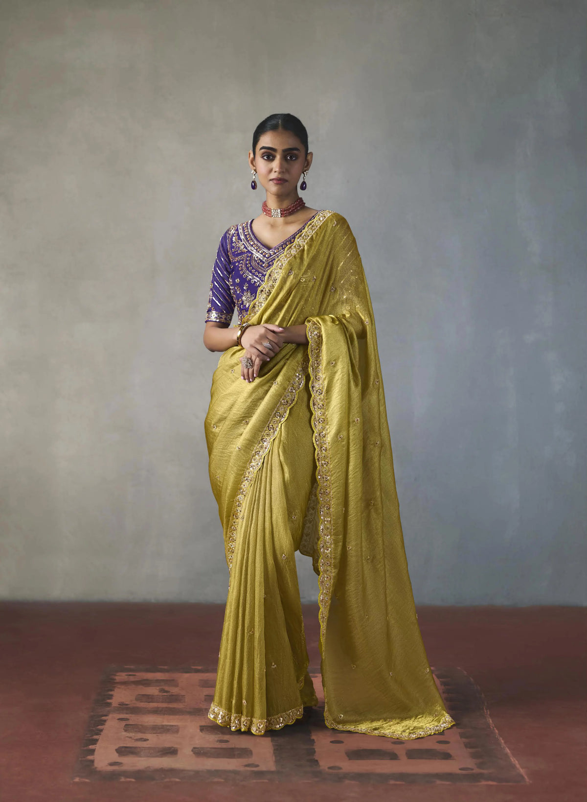 Lightweight Silk Blend Parrot Party Wear Cutdana Work Sarees