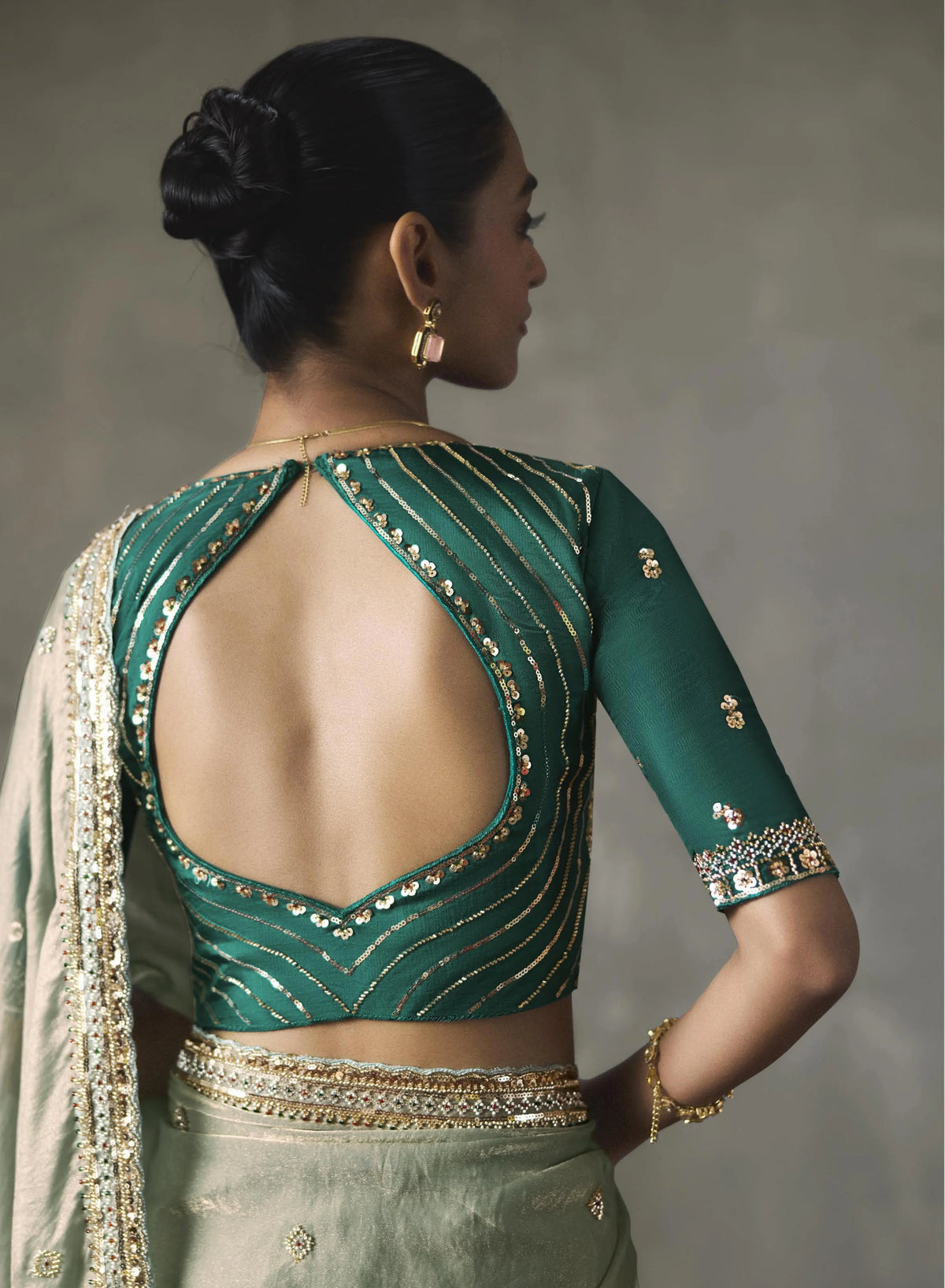 Lightweight Silk Mint Green Party Wear Cutdana Work Sarees